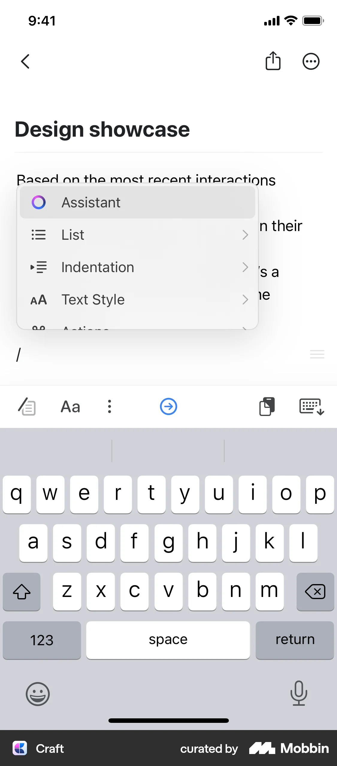 Craft iOS Note Detail screen