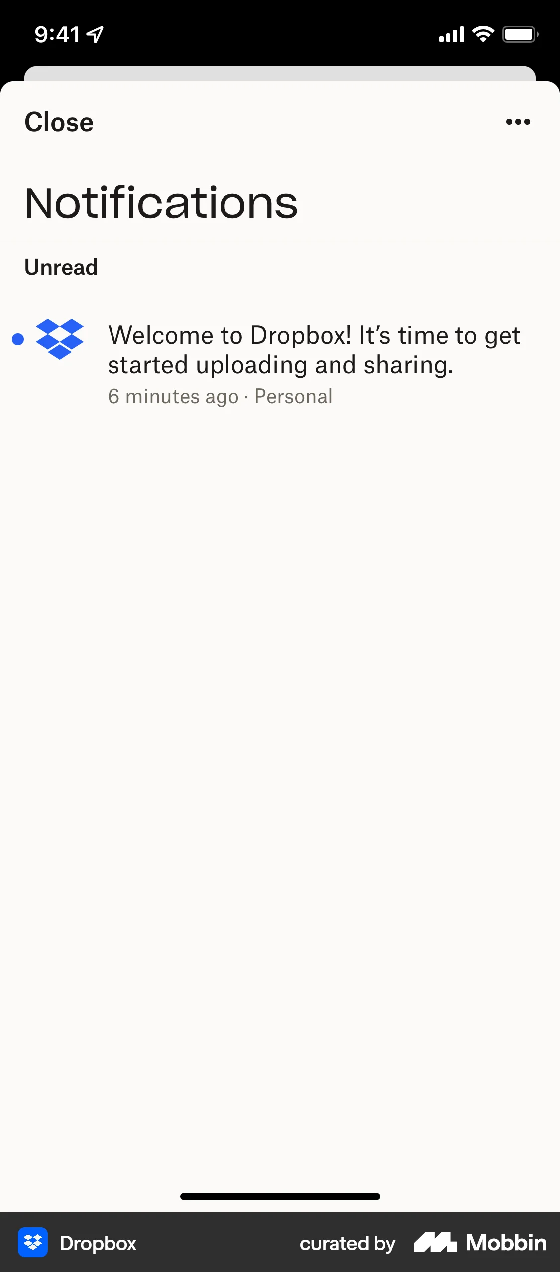 Dropbox iOS Notifications screen