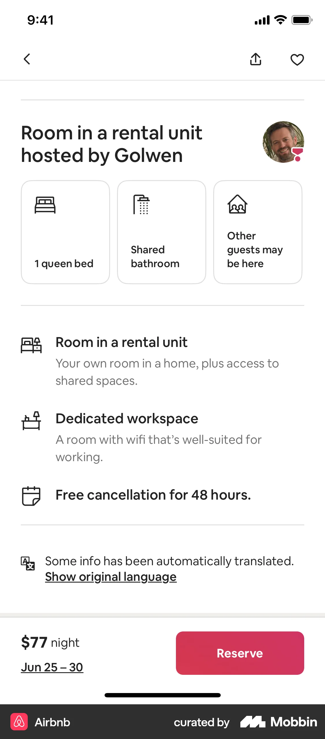 Airbnb iOS Product Detail screen