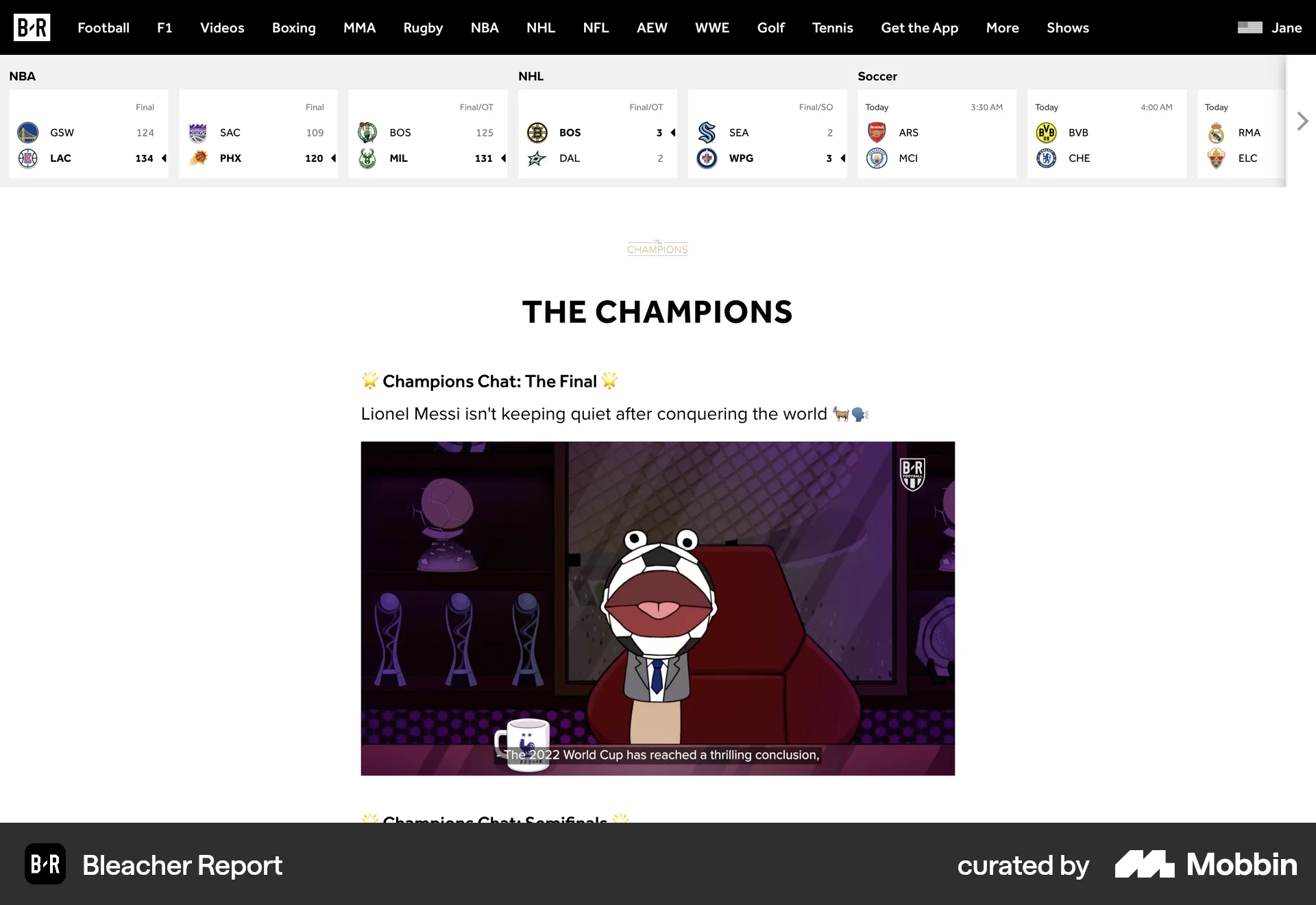 Bleacher Report Web Sports App screen