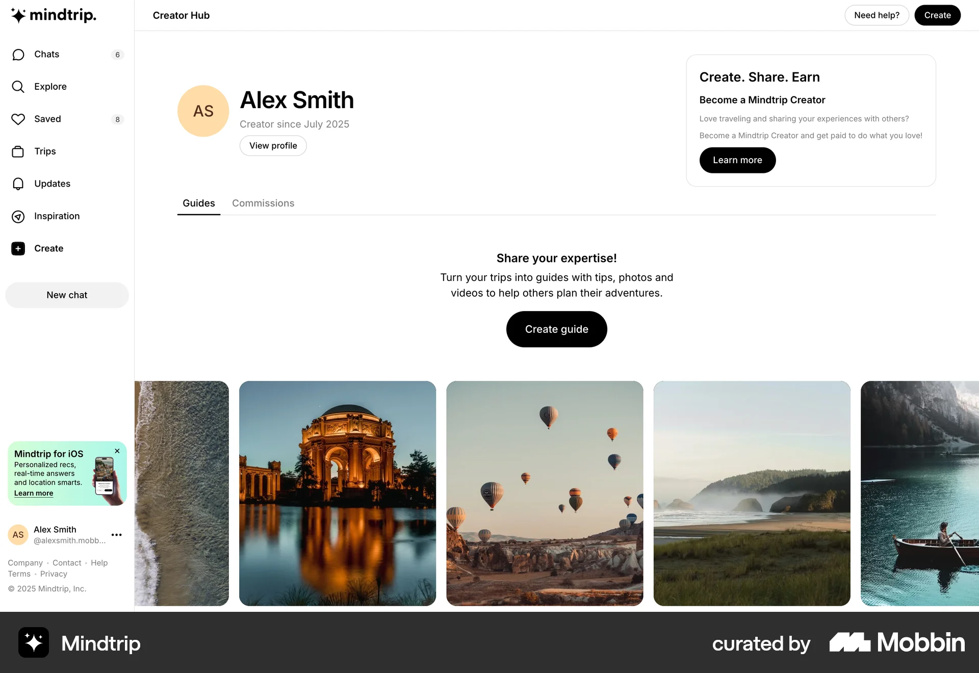 Mindtrip Web screen containing Carousel UI element