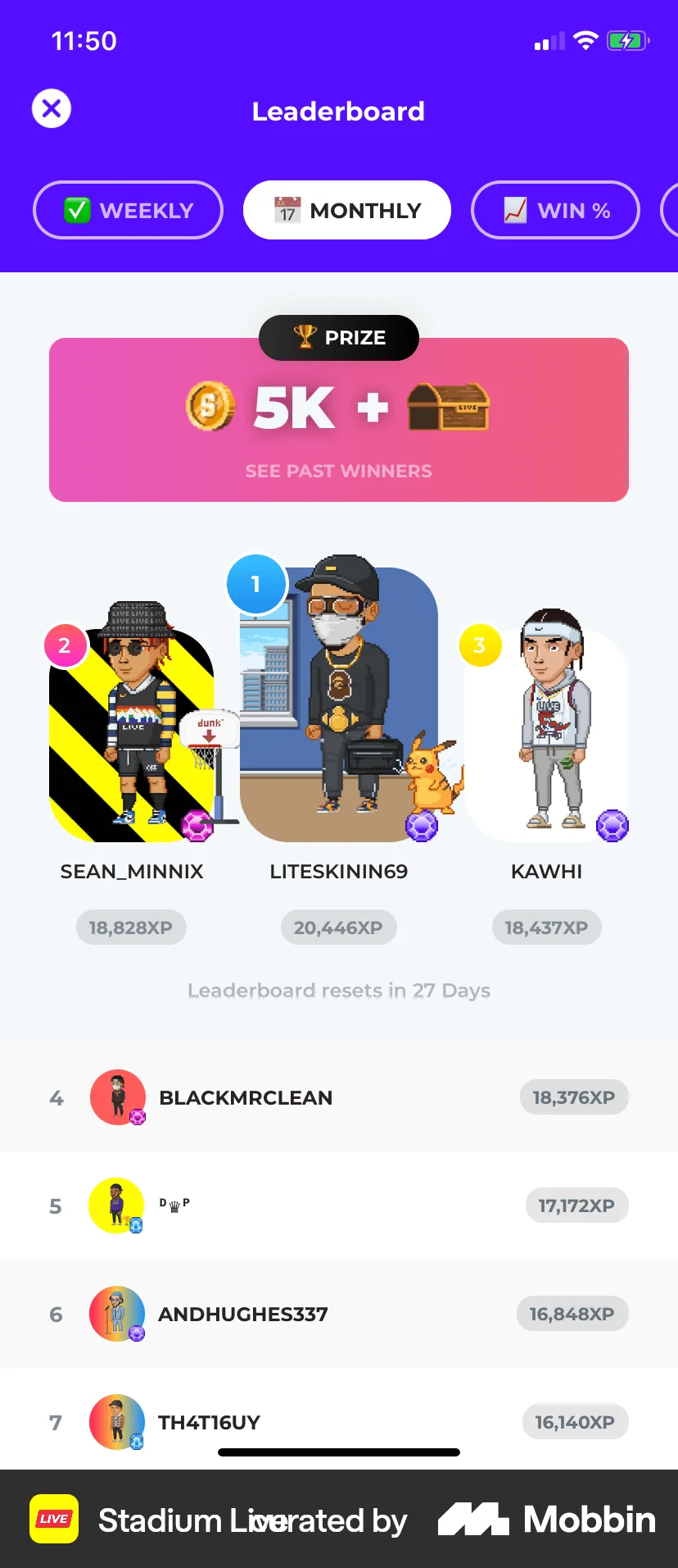 Stadium Live iOS Leaderboard screen