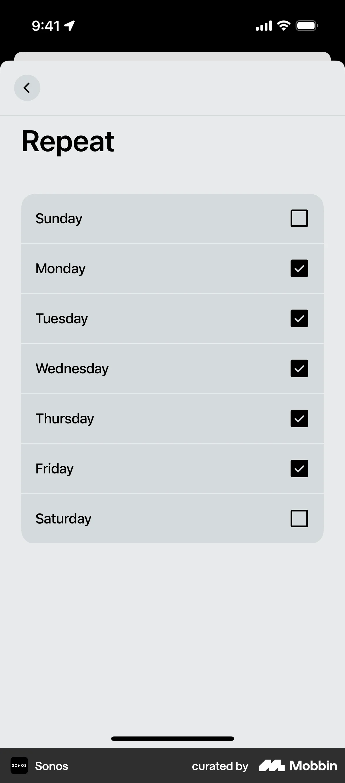 Sonos iOS screen containing Checkbox UI element