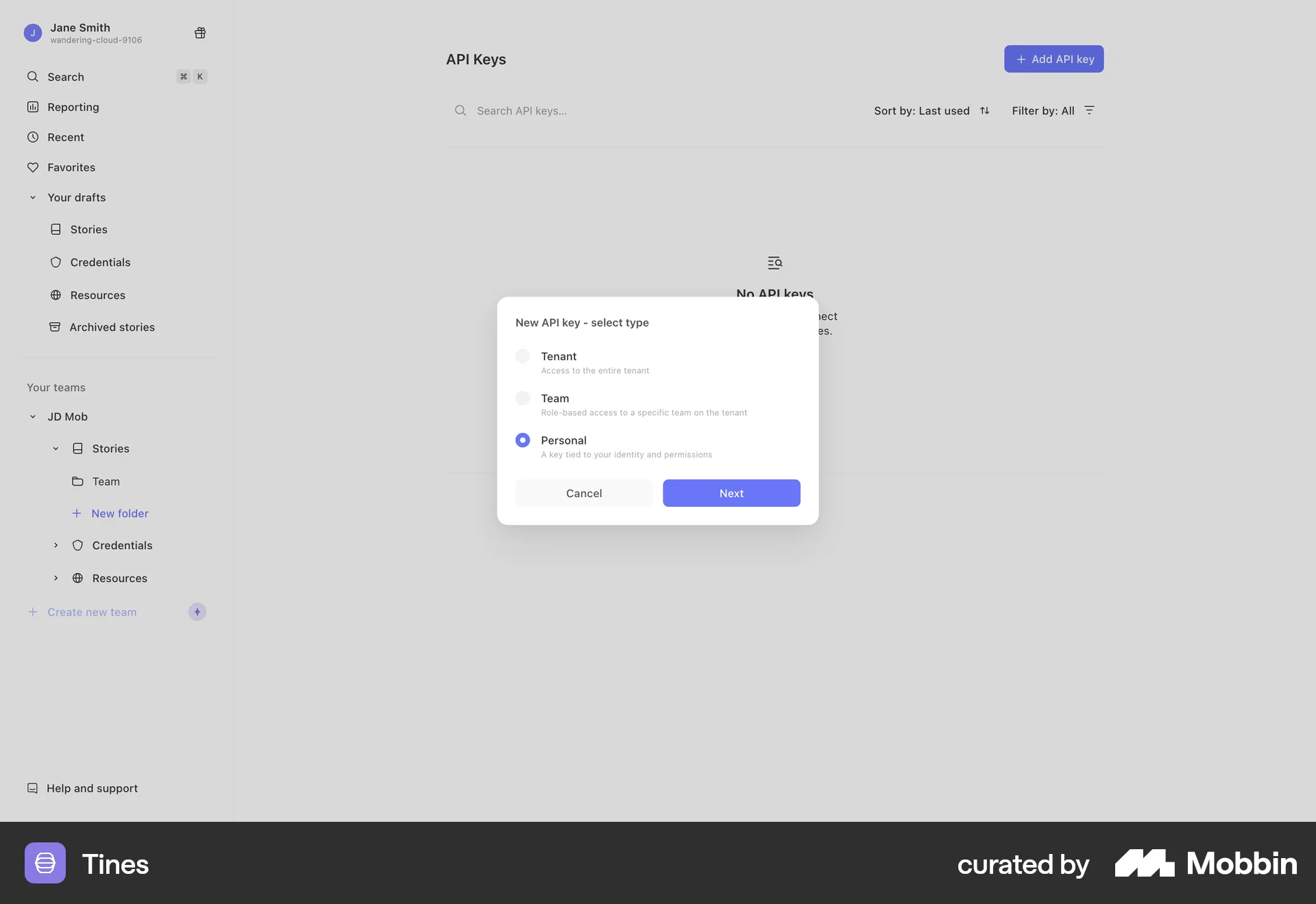 Tines Web screen containing Radio Button UI element