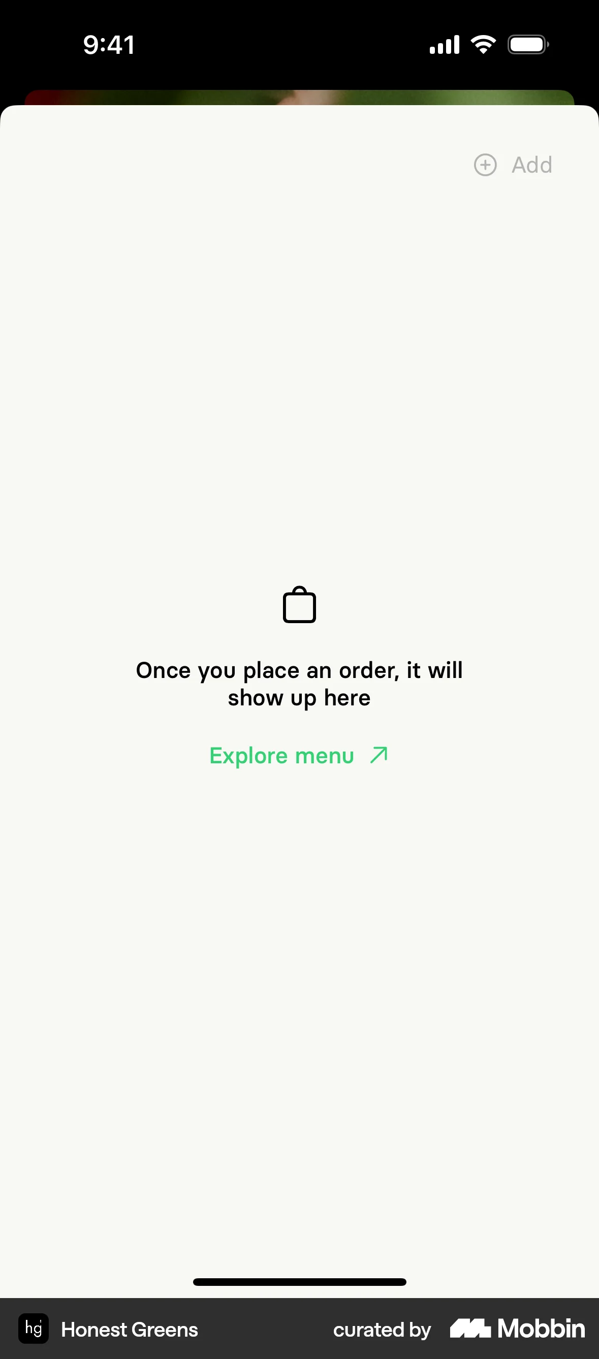Honest Greens iOS Empty State screen