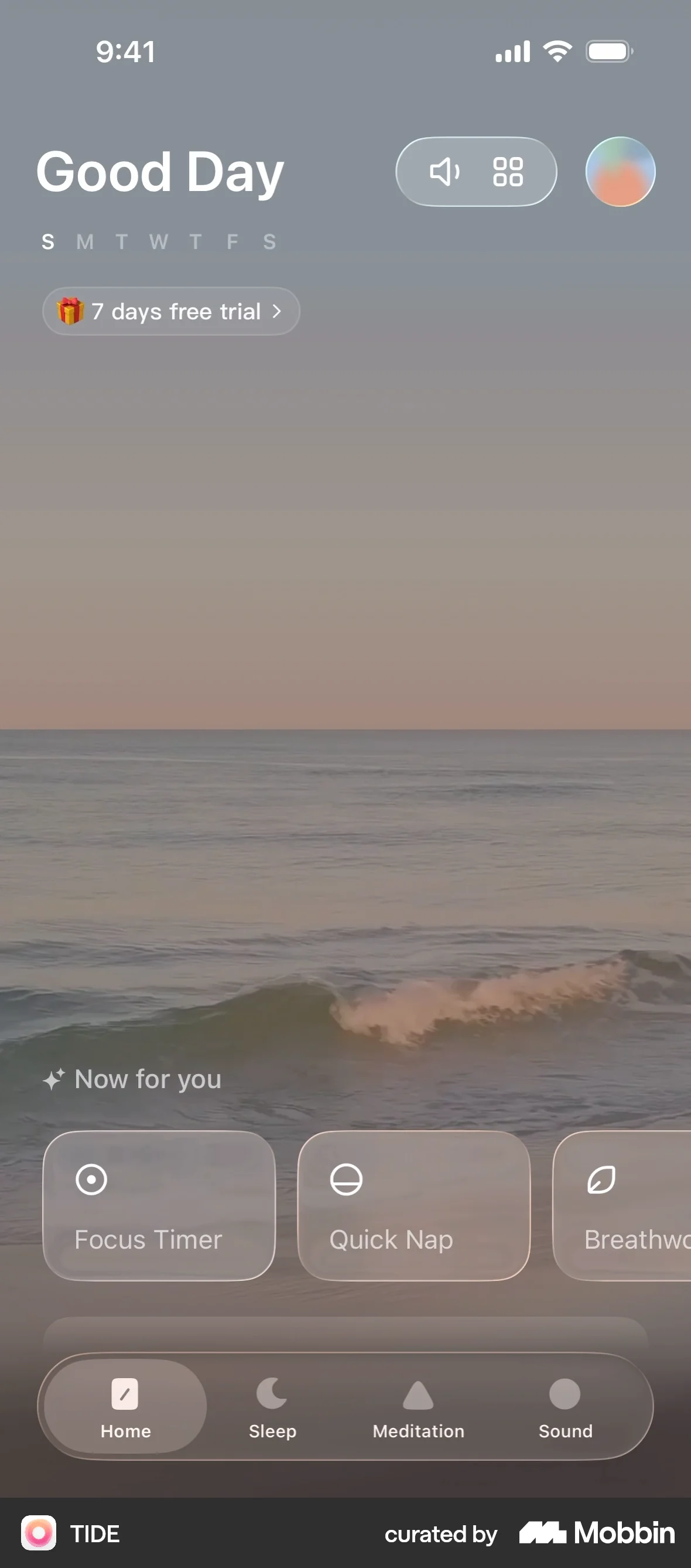 TIDE iOS Glassmorphism screen