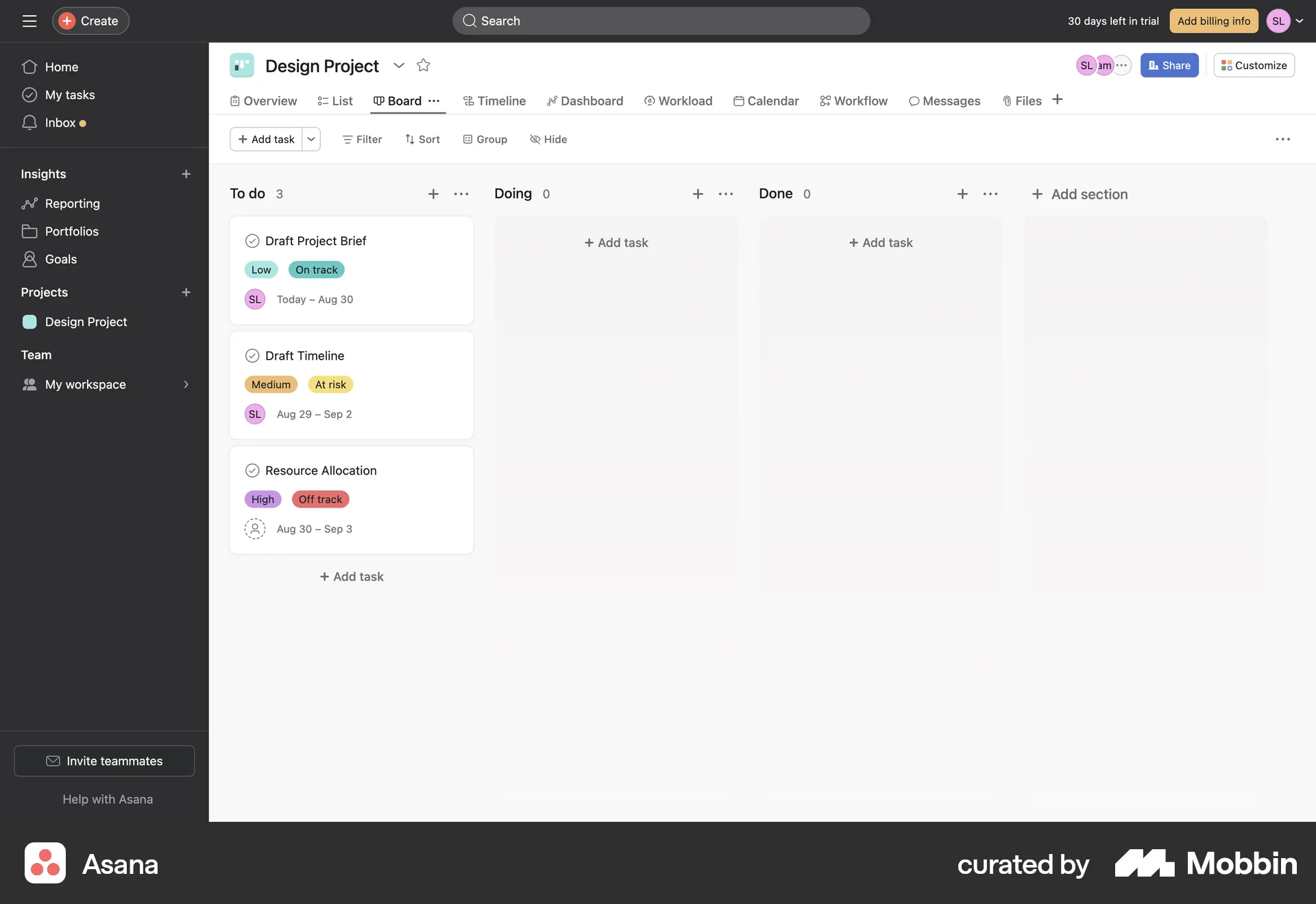 Asana Web Goal & Task screen
