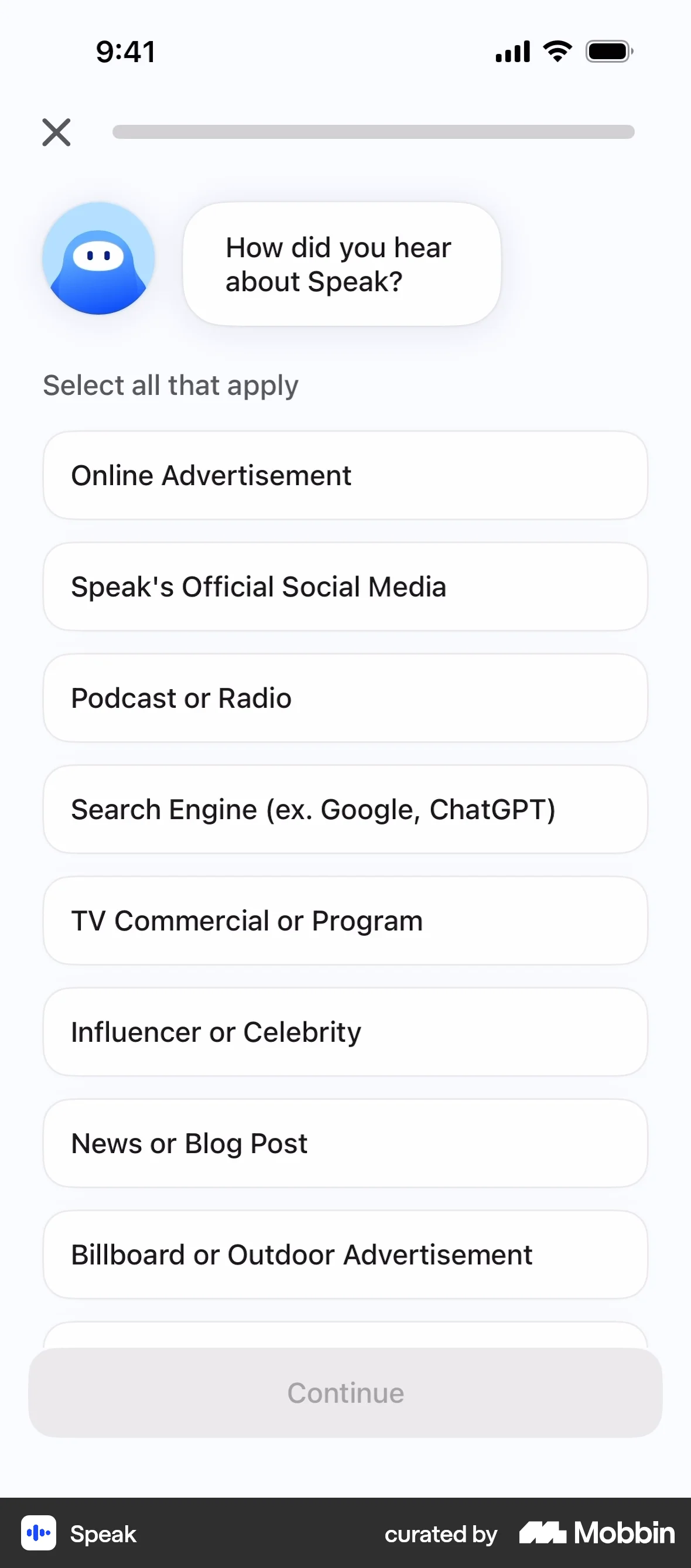 Speak Onboarding screen