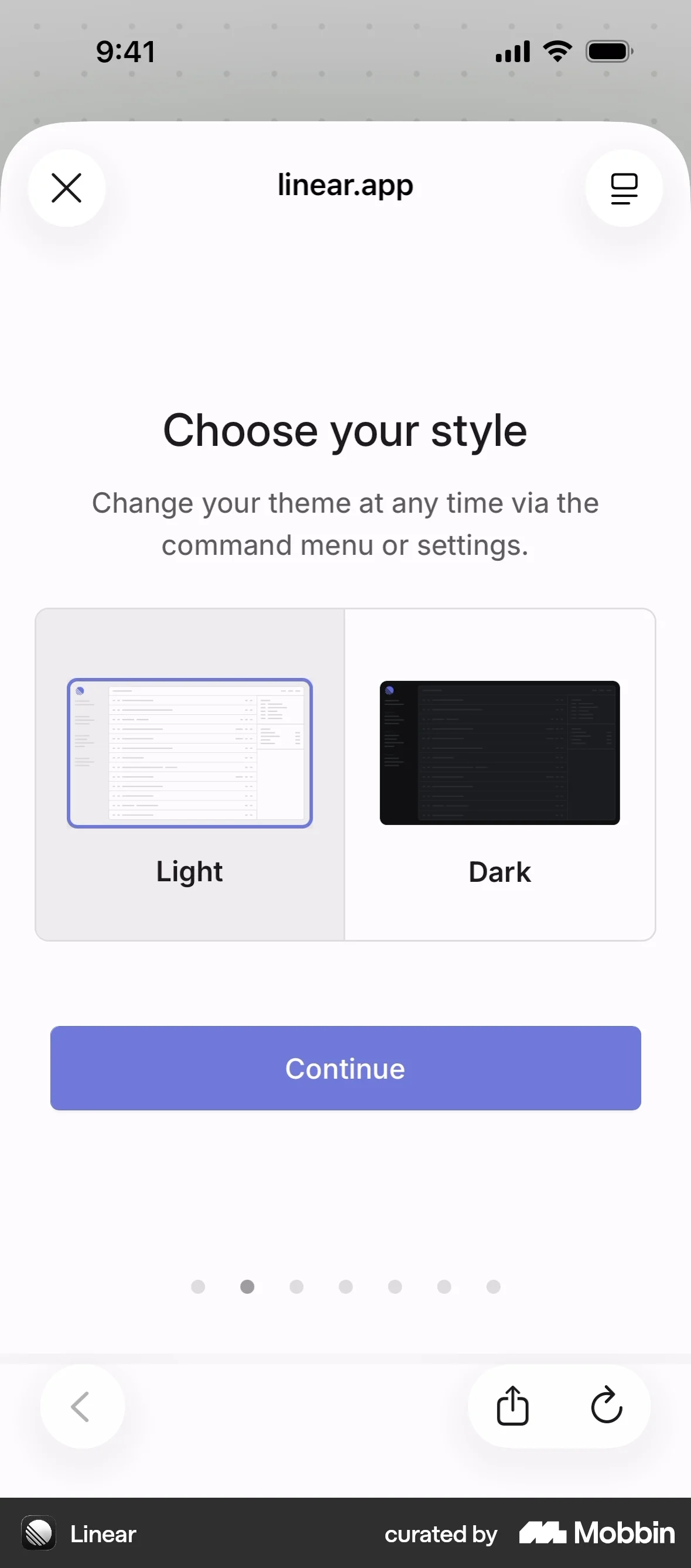 Linear Mobile Onboarding screen