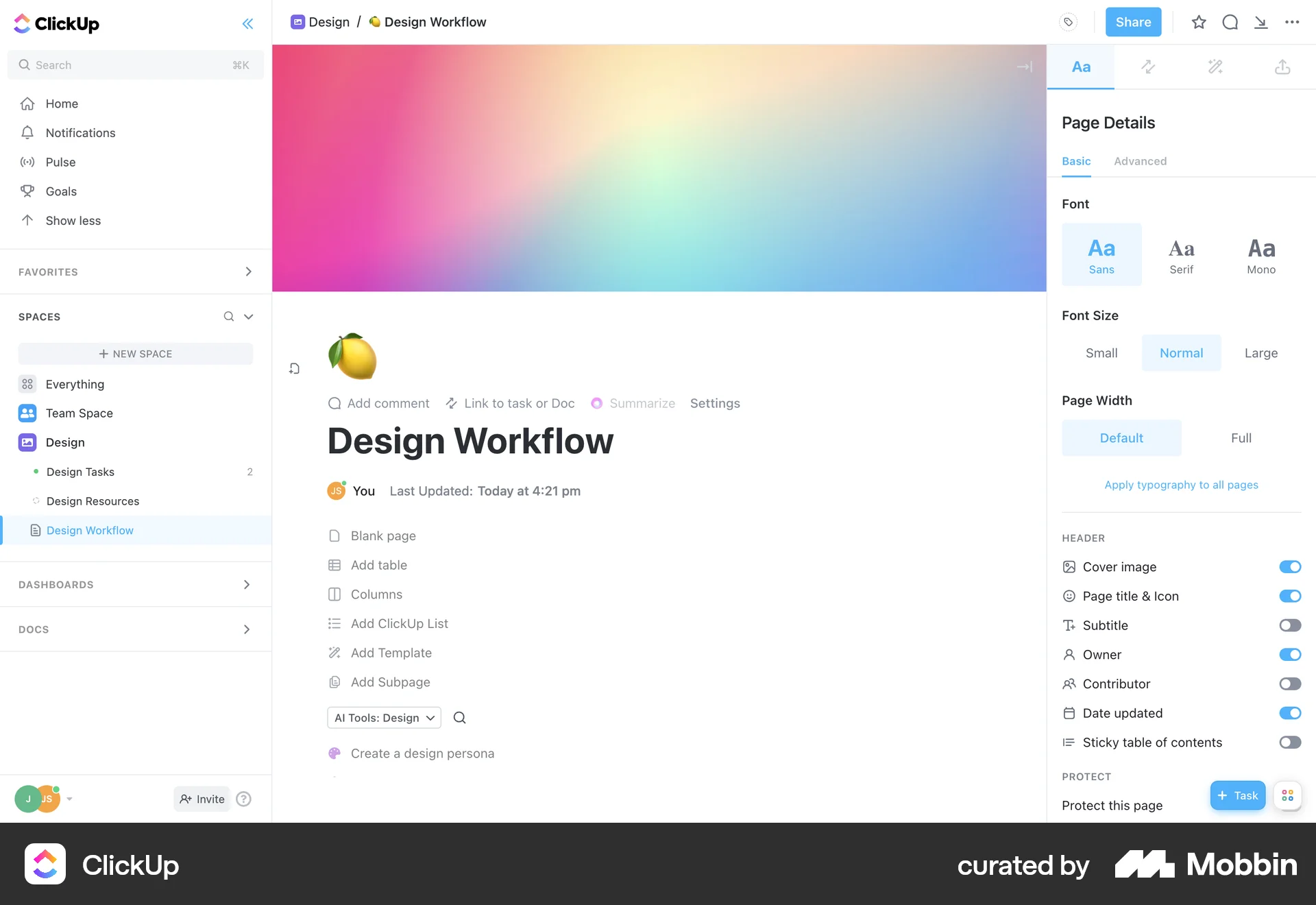 ClickUp Web screen containing Breadcrumbs UI element