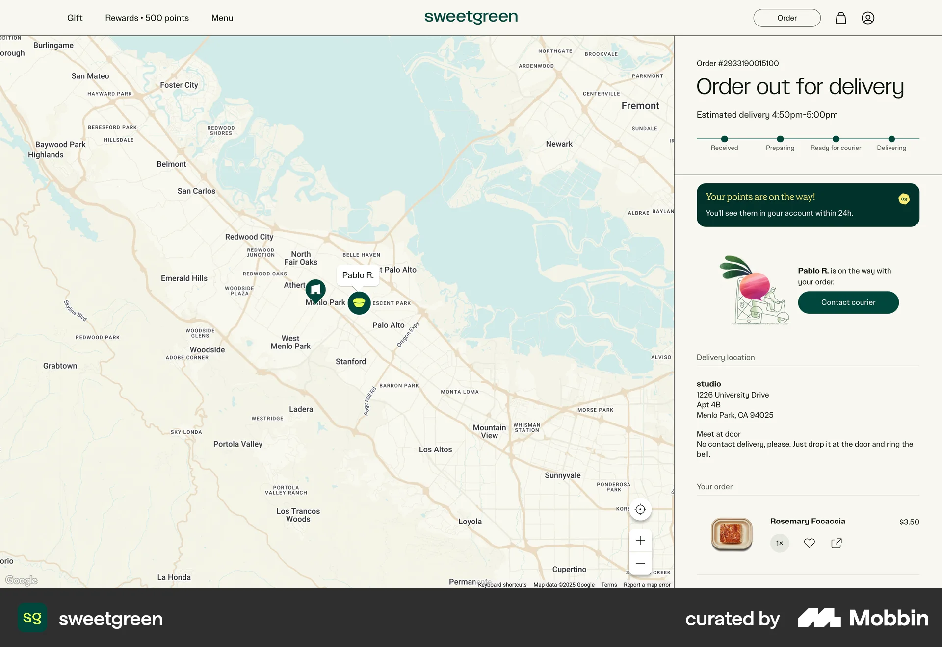 sweetgreen Web Map screen