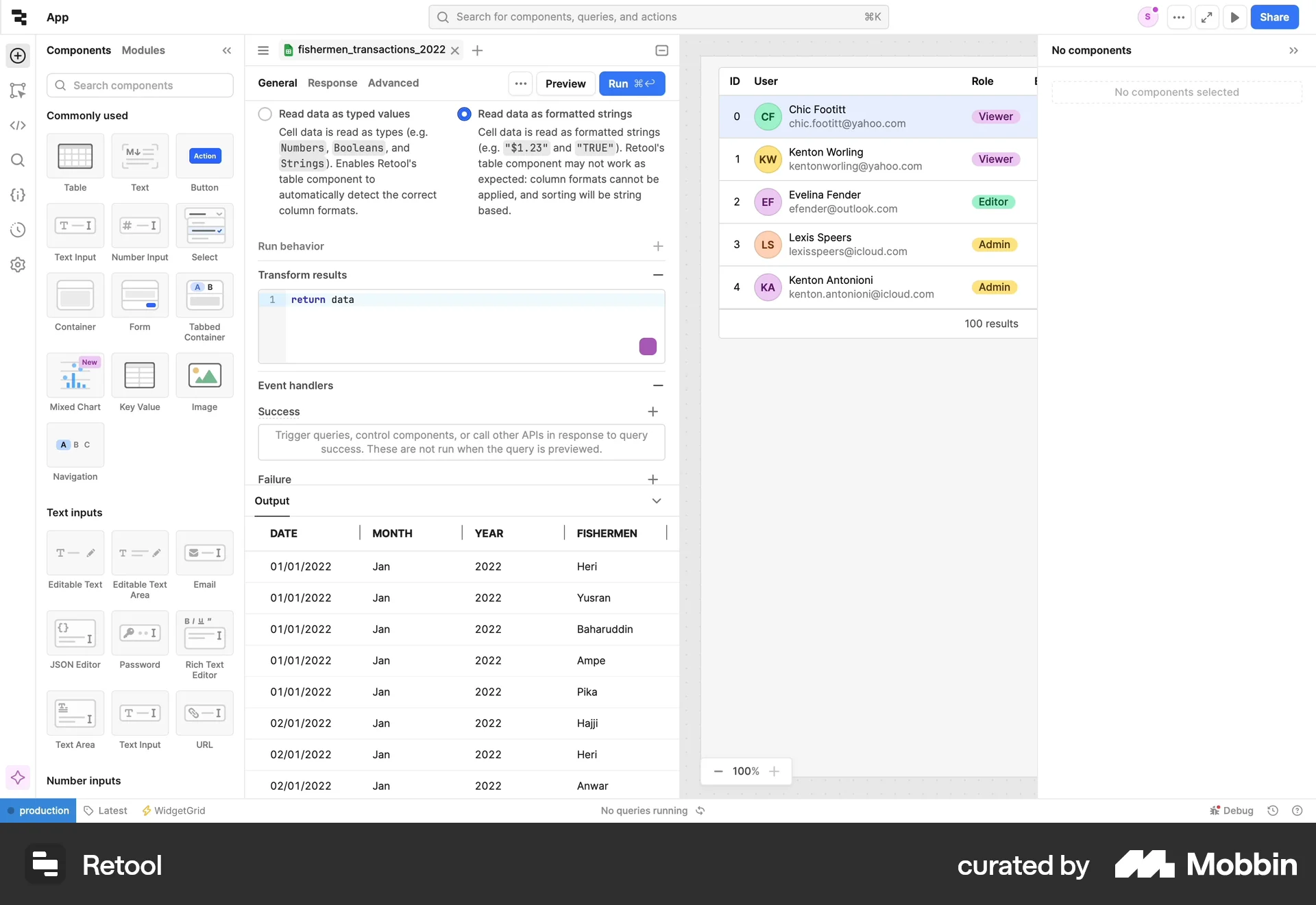 Retool Web screen containing Drawer UI element
