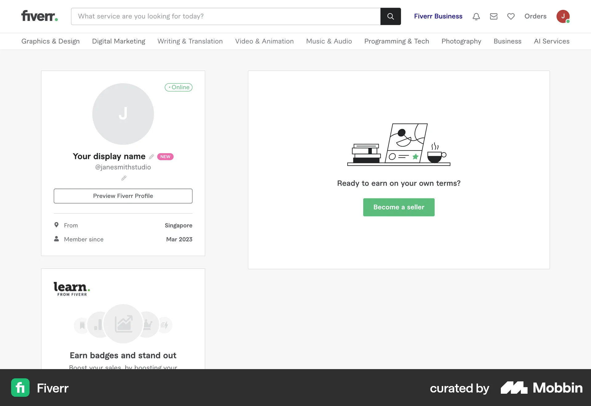 Fiverr Web screen containing Editable Text UI element