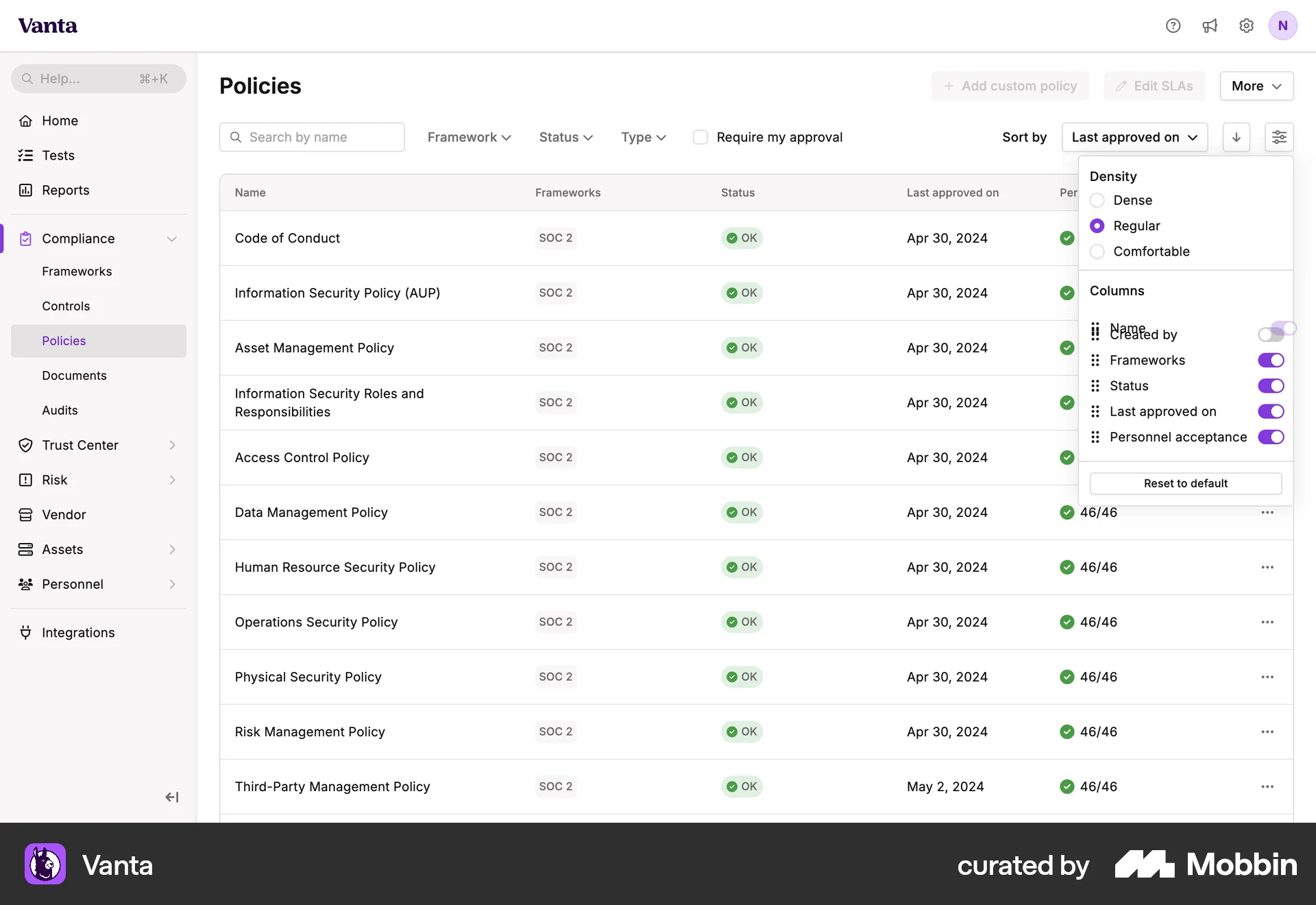 Vanta Web Reorder screen