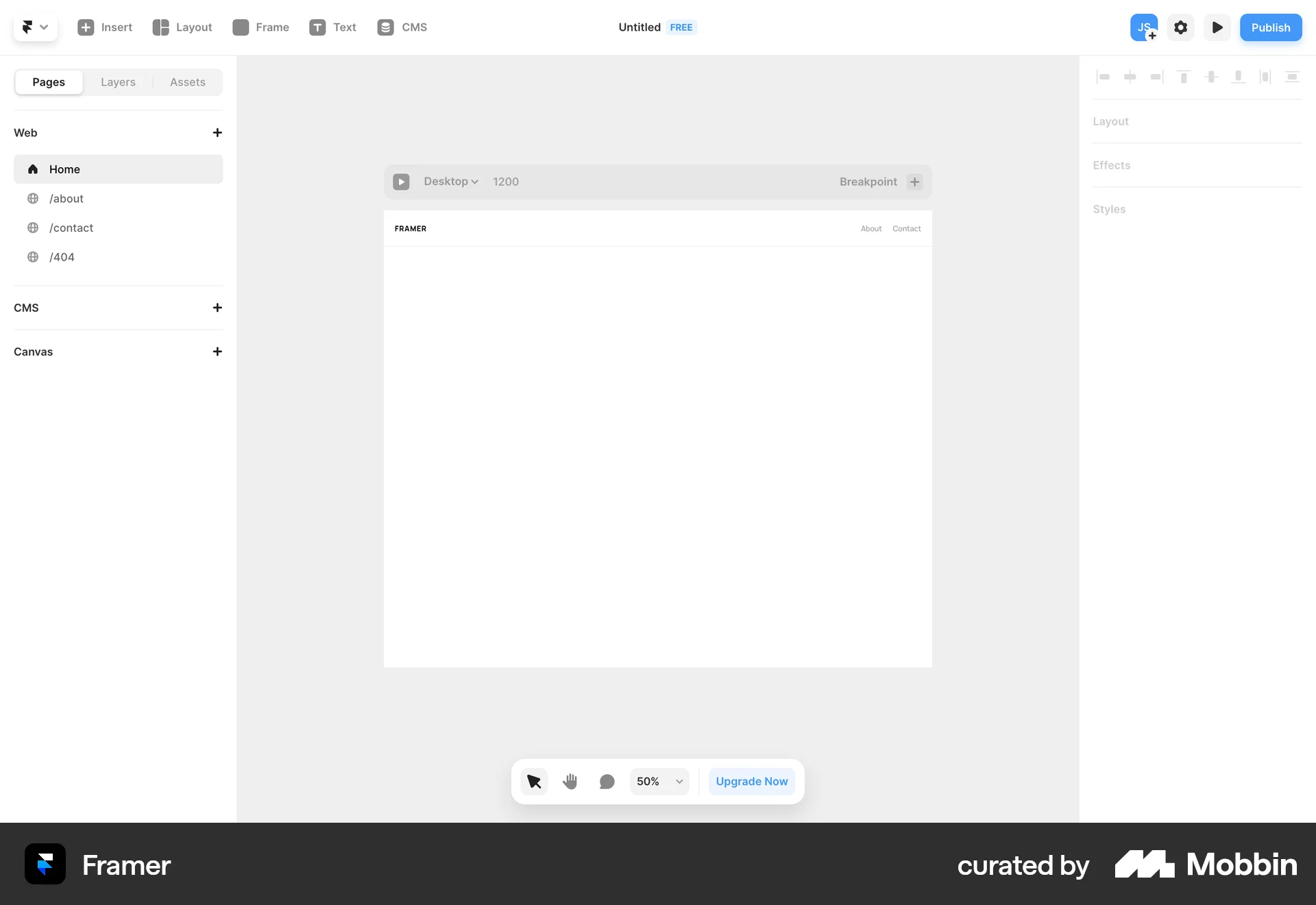 Framer Web Canvas screen