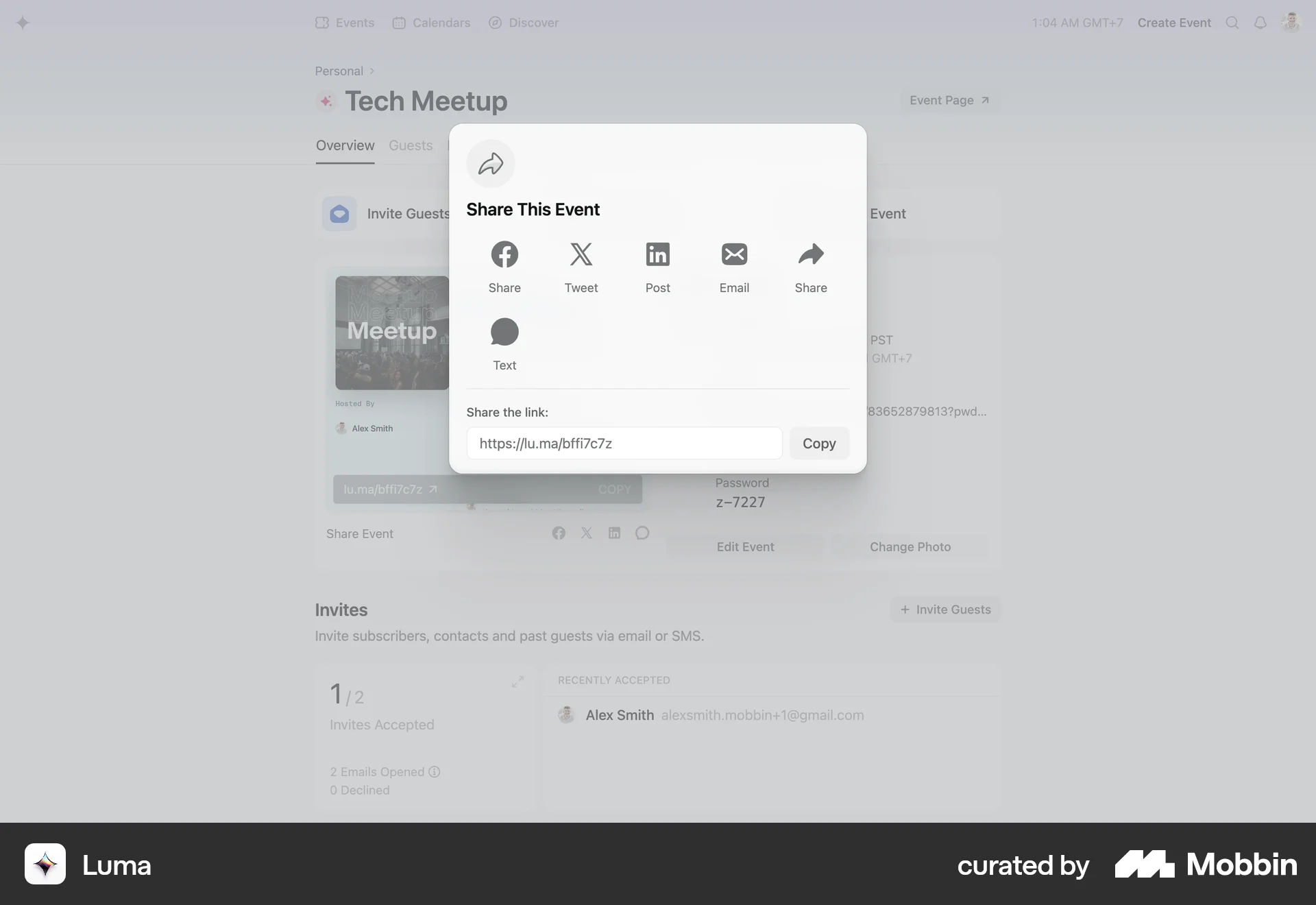 Luma Web Share screen