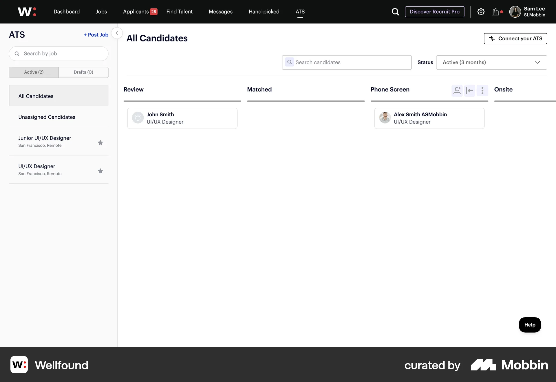 Wellfound Web Kanban Board screen