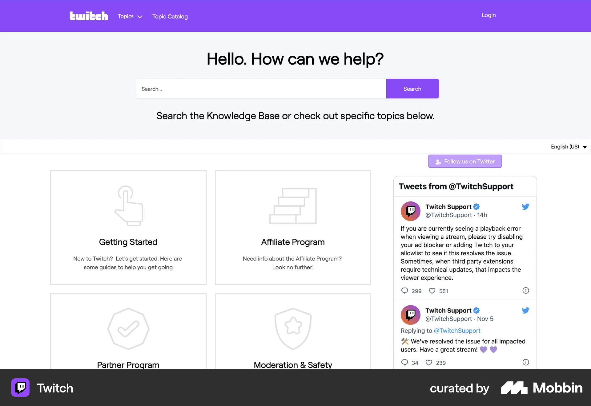 Twitch Web Social Feed screen