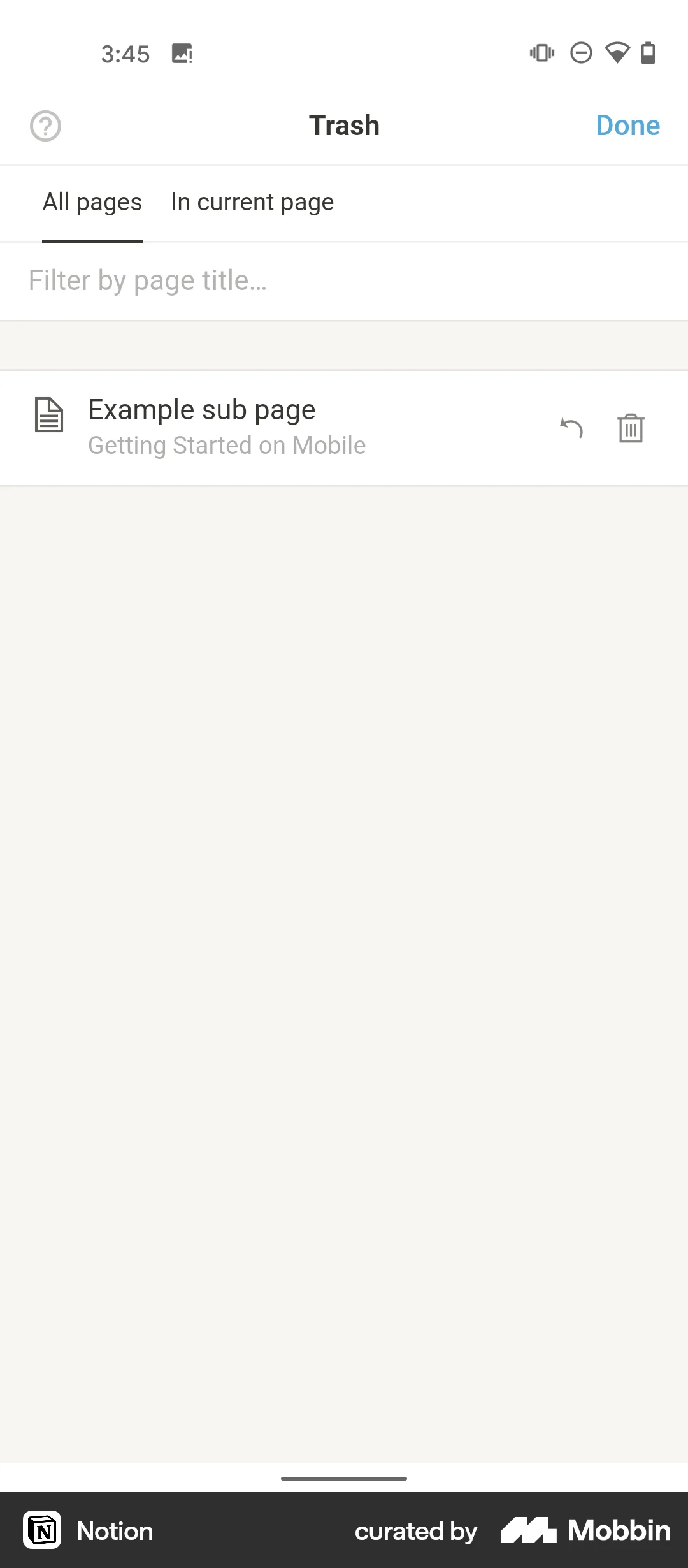 Notion Android Trash & Archive screen