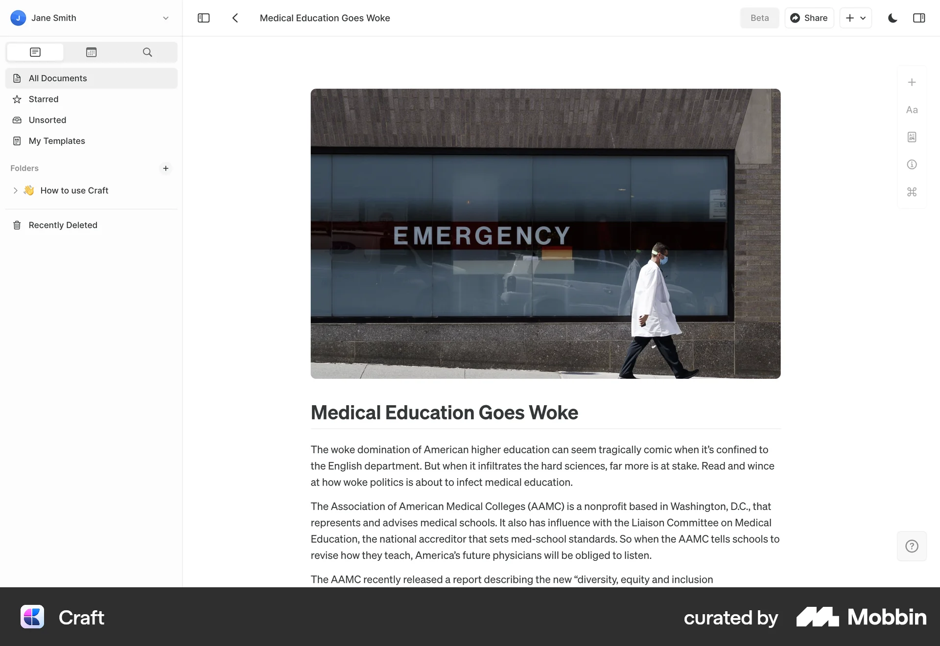 Craft Web Note Detail screen