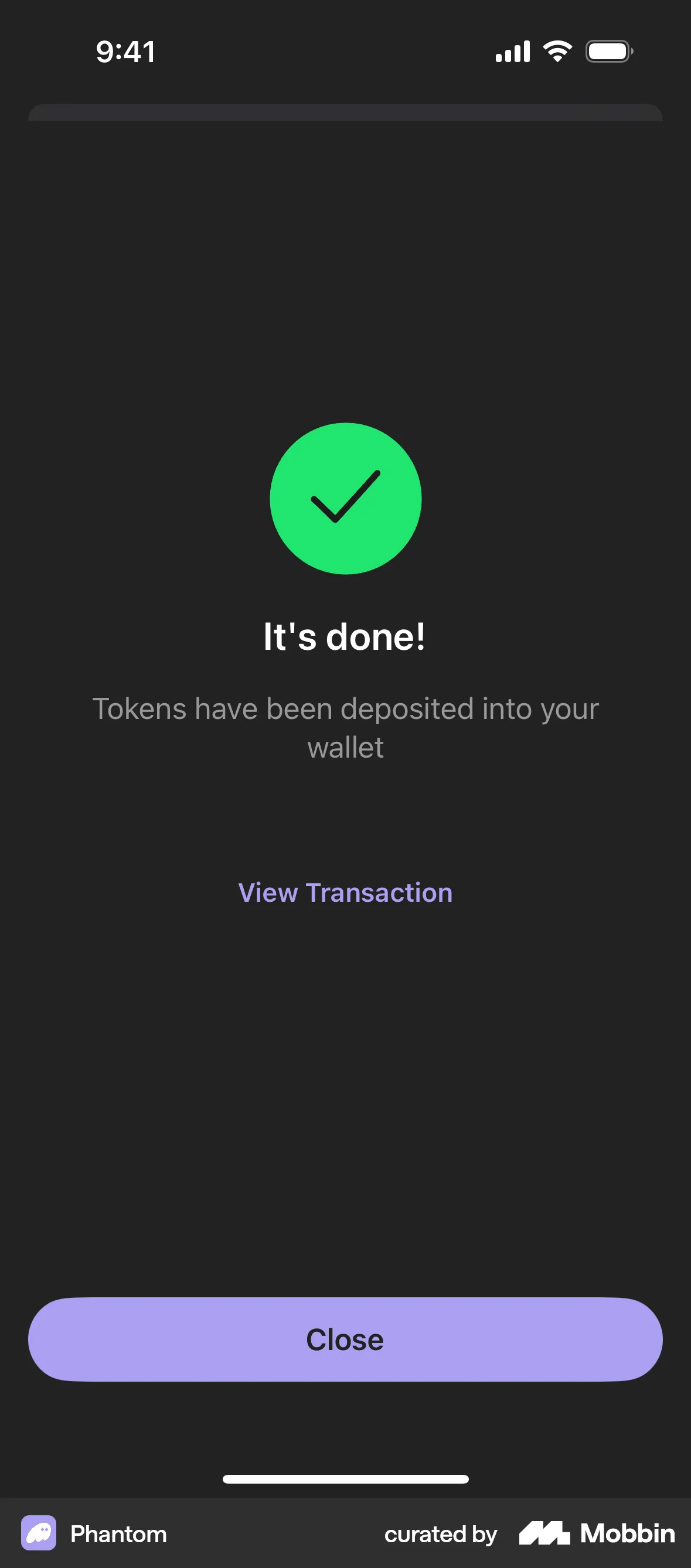 Phantom iOS Order Confirmation screen