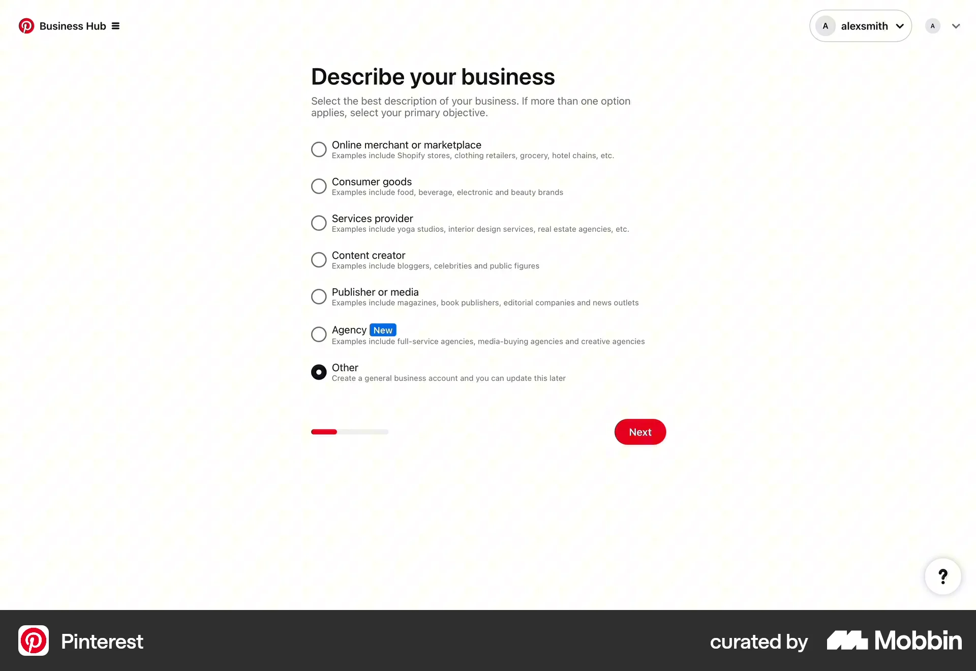 Pinterest Web Progress screen