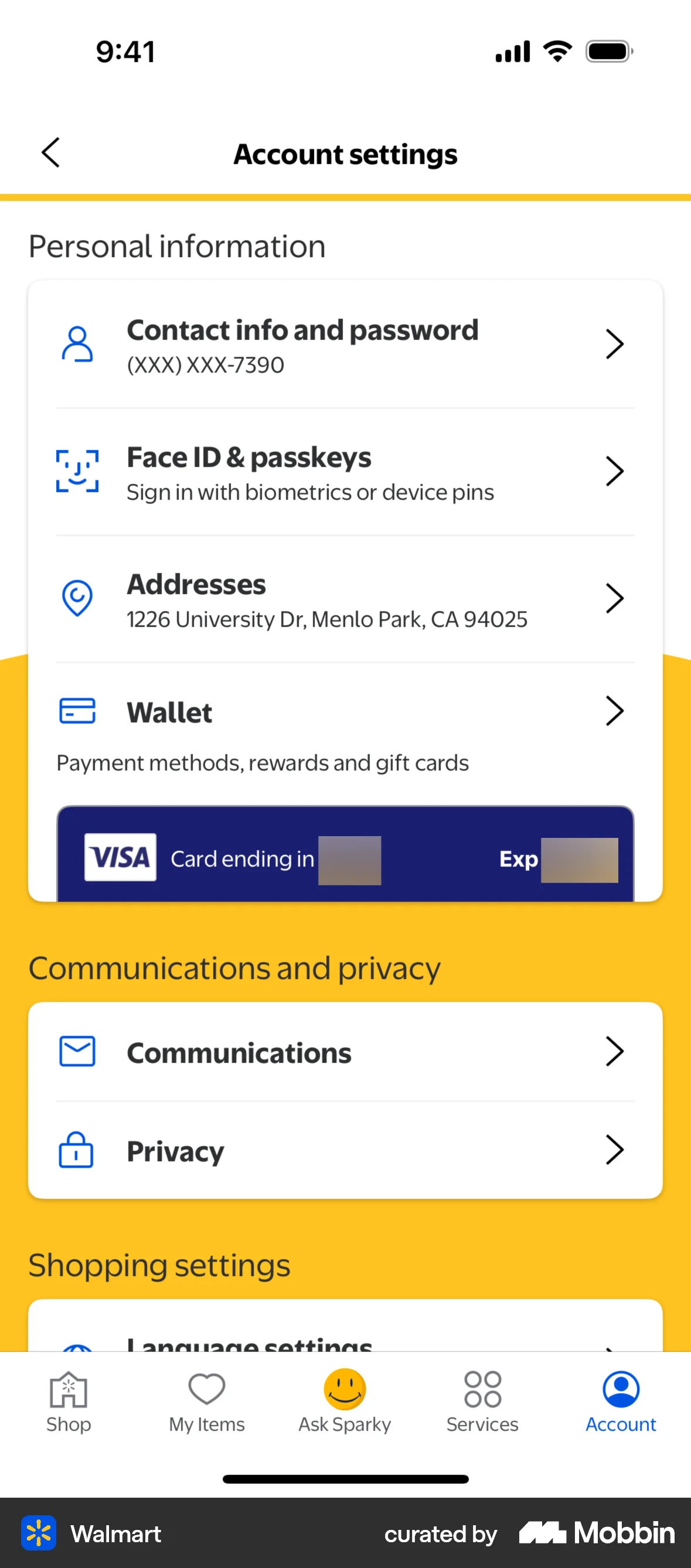 Walmart iOS Settings & Preferences screen