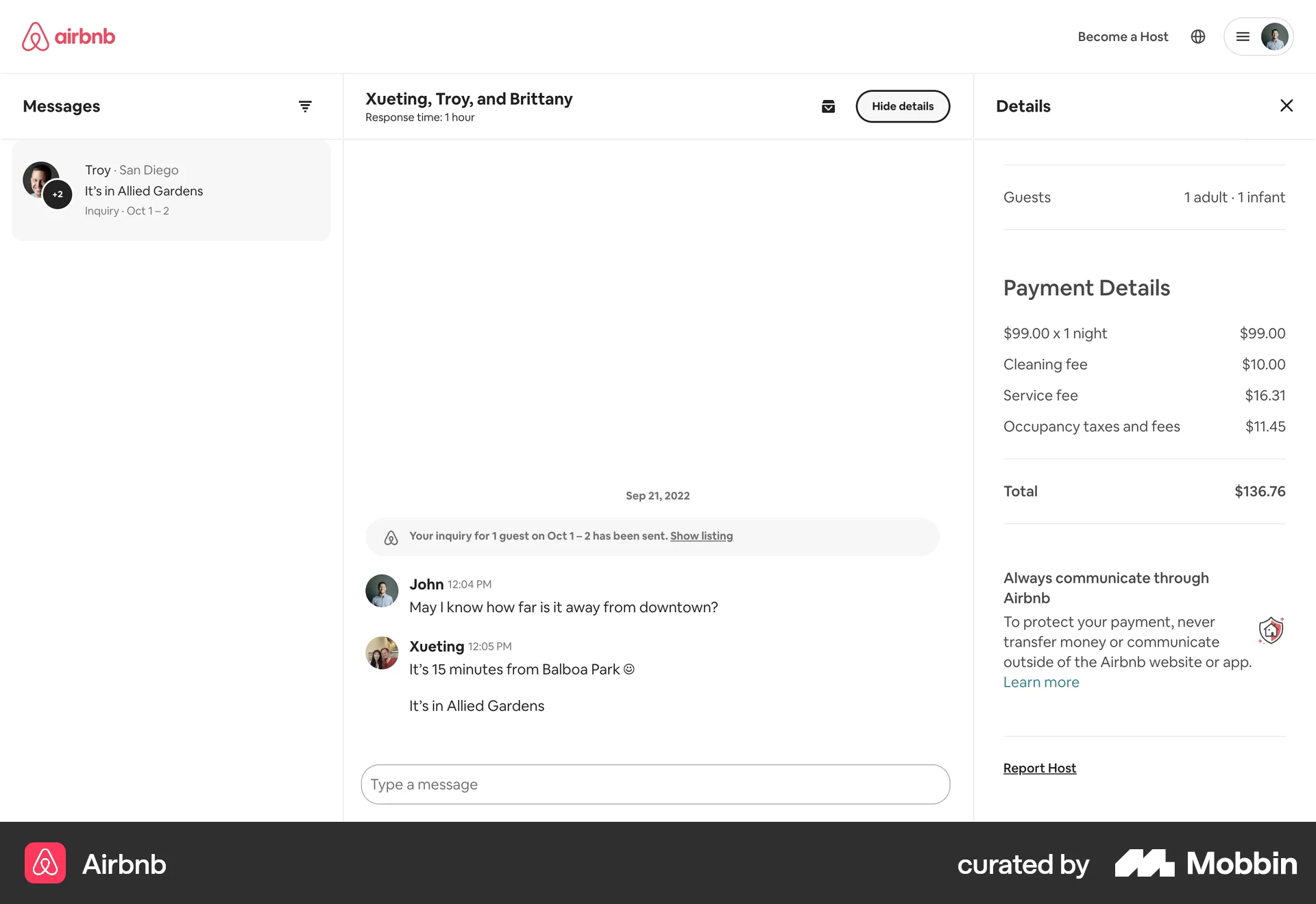 Airbnb Web Emails & Messages screen