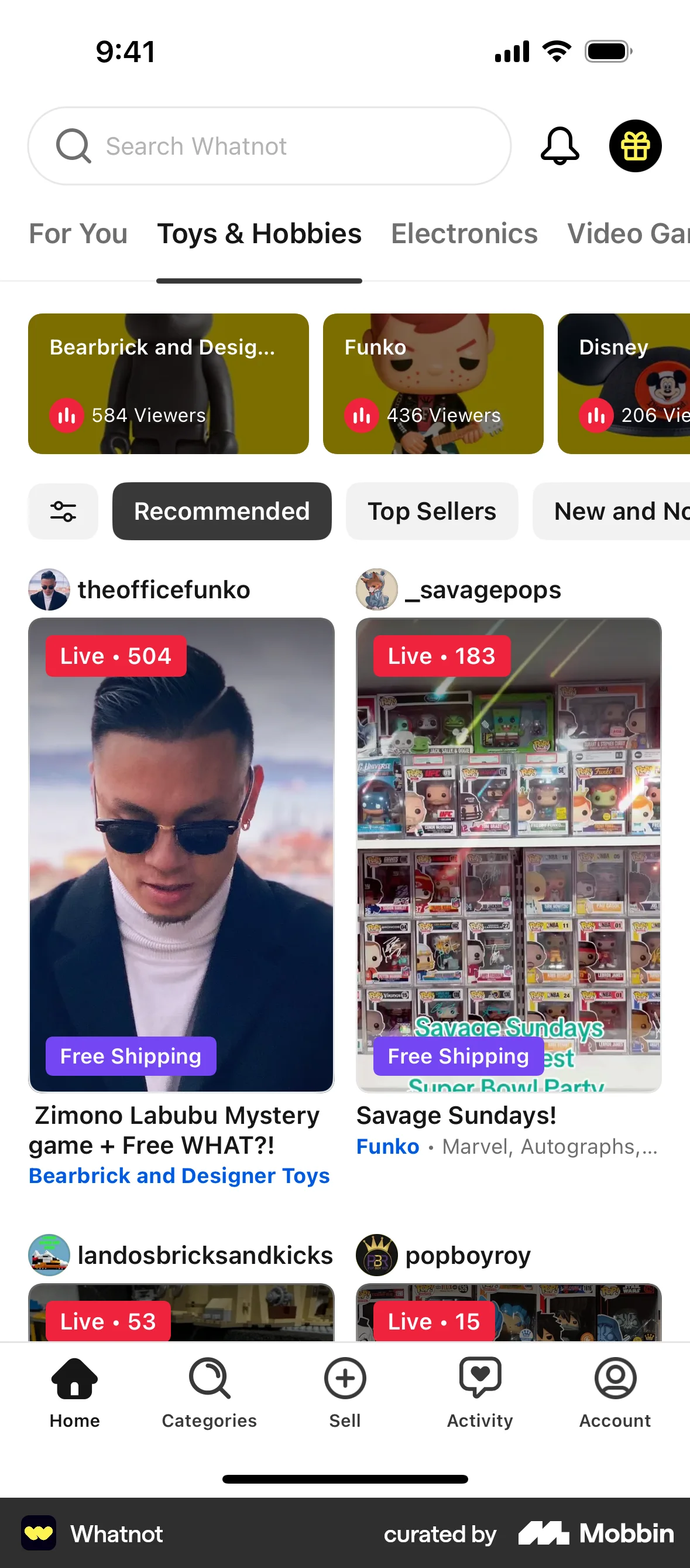 Whatnot iOS screen containing Chip UI element