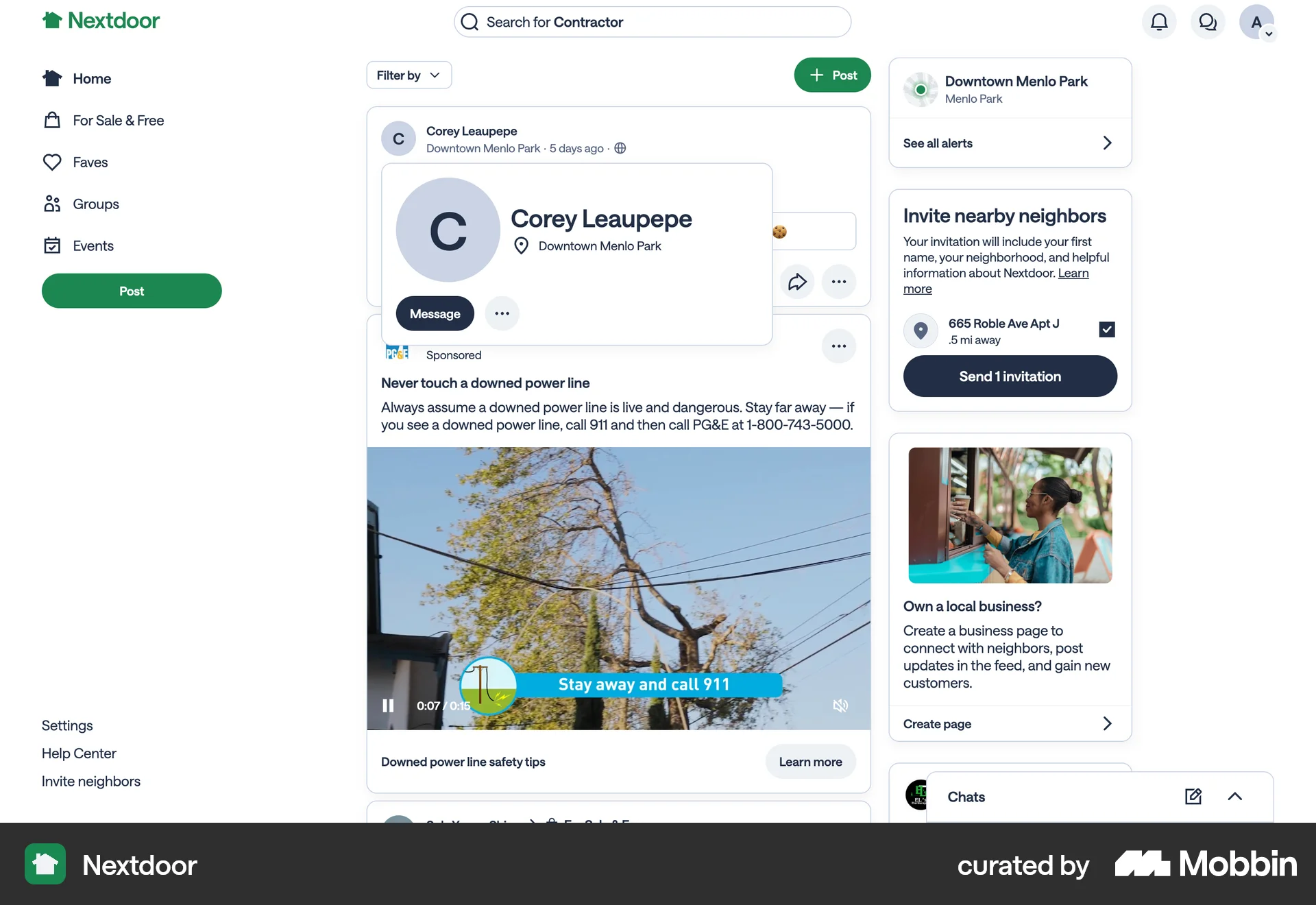 Nextdoor Web screen containing Popover UI element