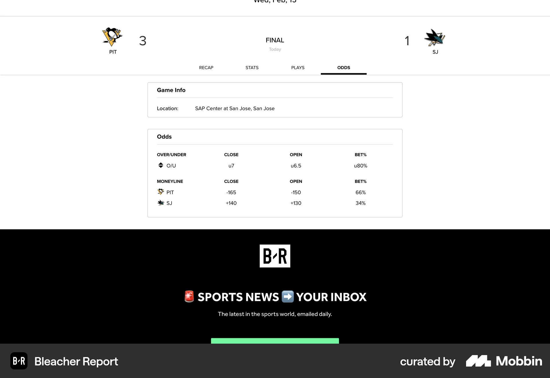 Bleacher Report Web Sports App screen