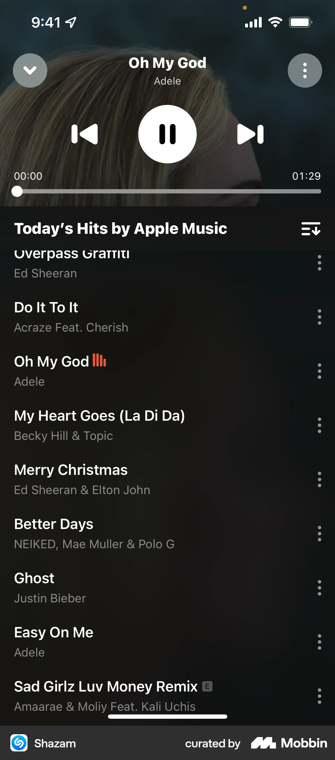 Shazam iOS Audio Player screen