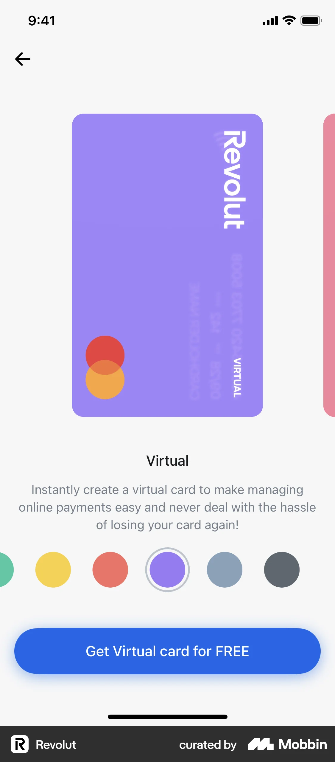 Revolut iOS screen containing Color Picker UI element