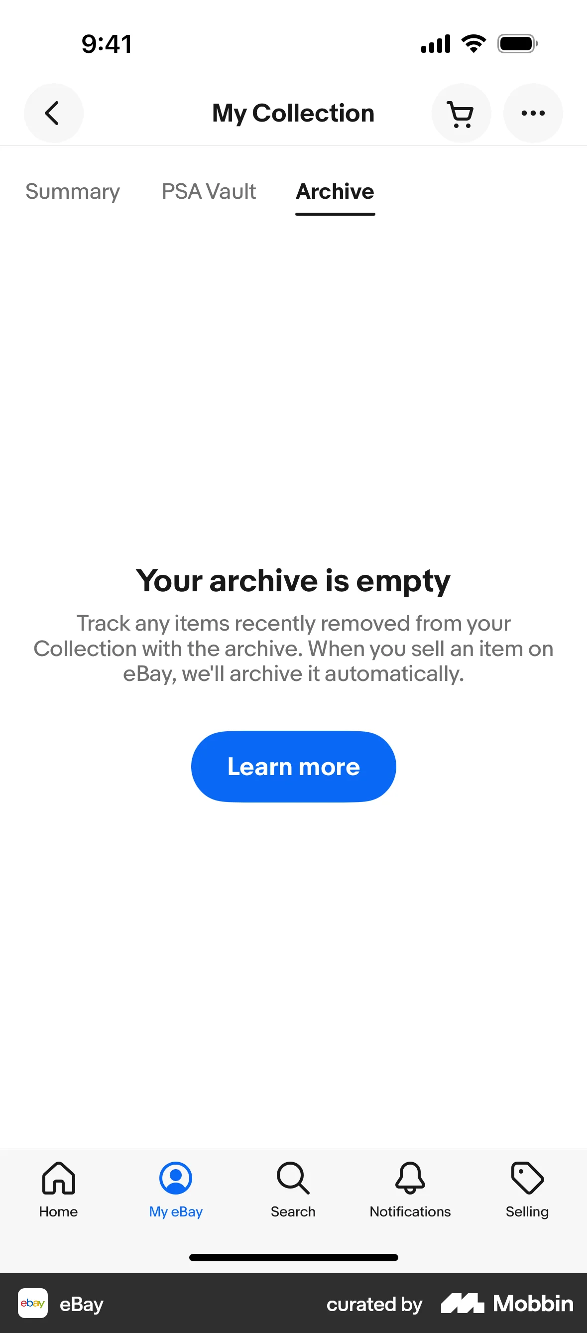 eBay iOS Trash & Archive screen