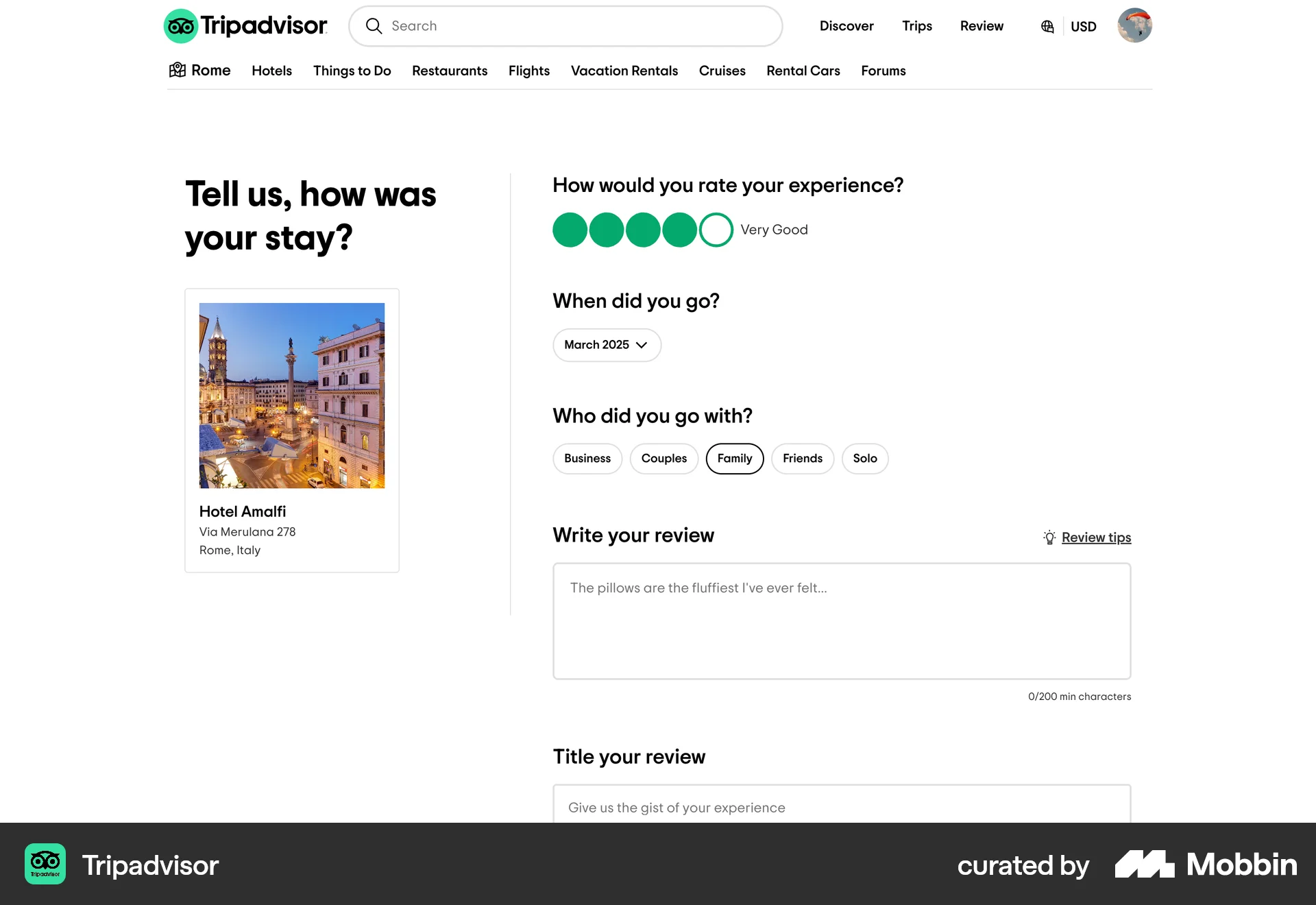 Tripadvisor Web Reviews & Ratings screen