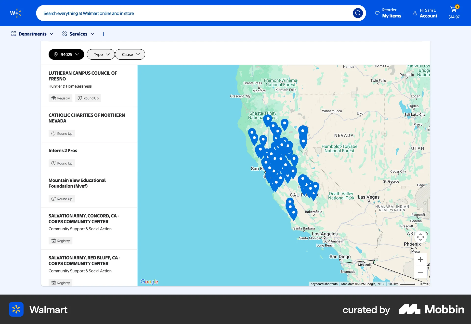 Walmart Web screen containing Map Pin UI element