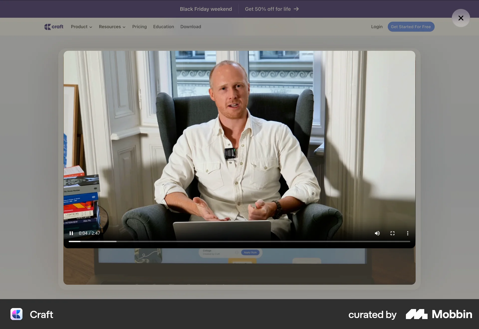 Craft Web screen containing Full-Screen Overlay UI element