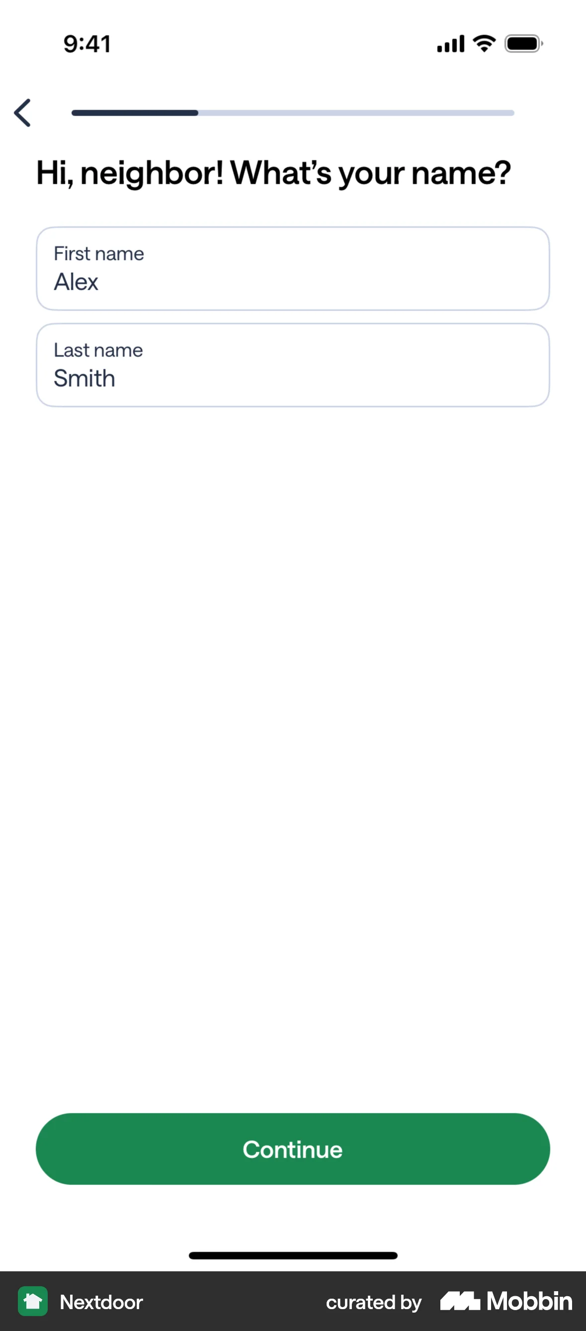 Nextdoor iOS Account Setup screen