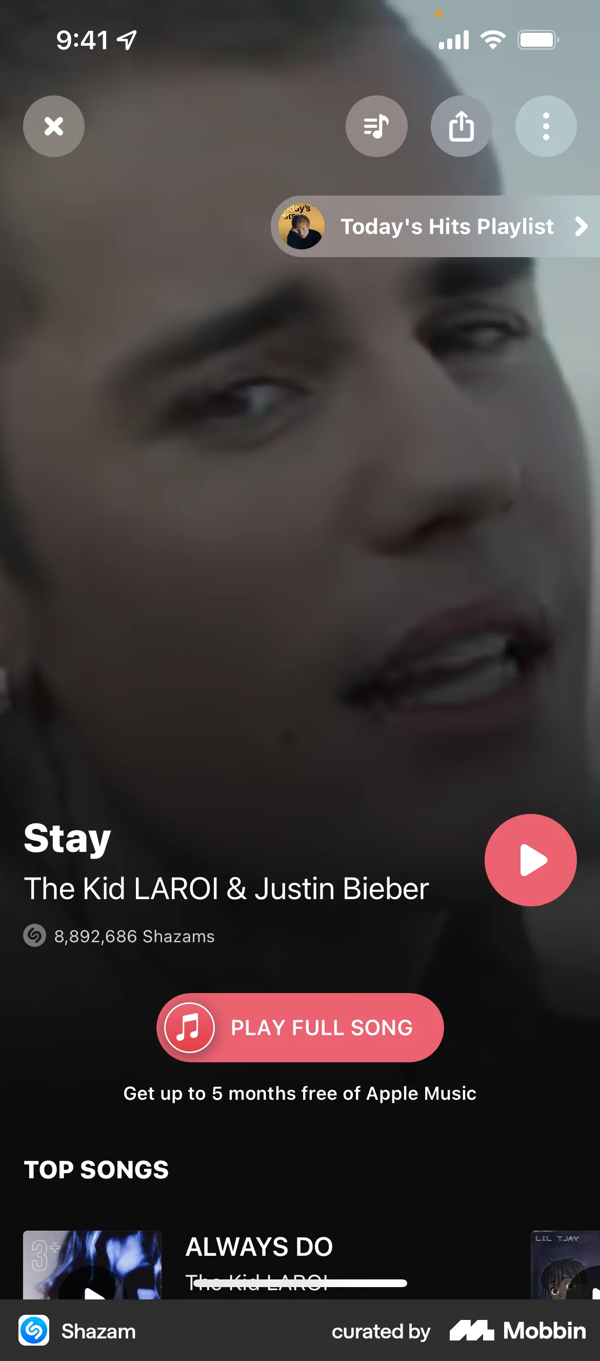 Shazam iOS Song & Podcast Detail screen