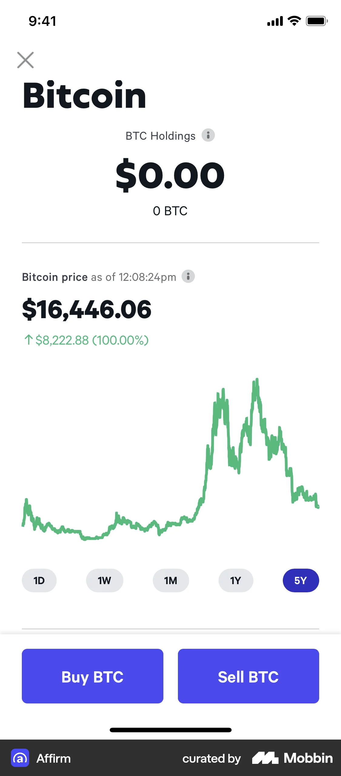Affirm iOS Wallet & Balance screen