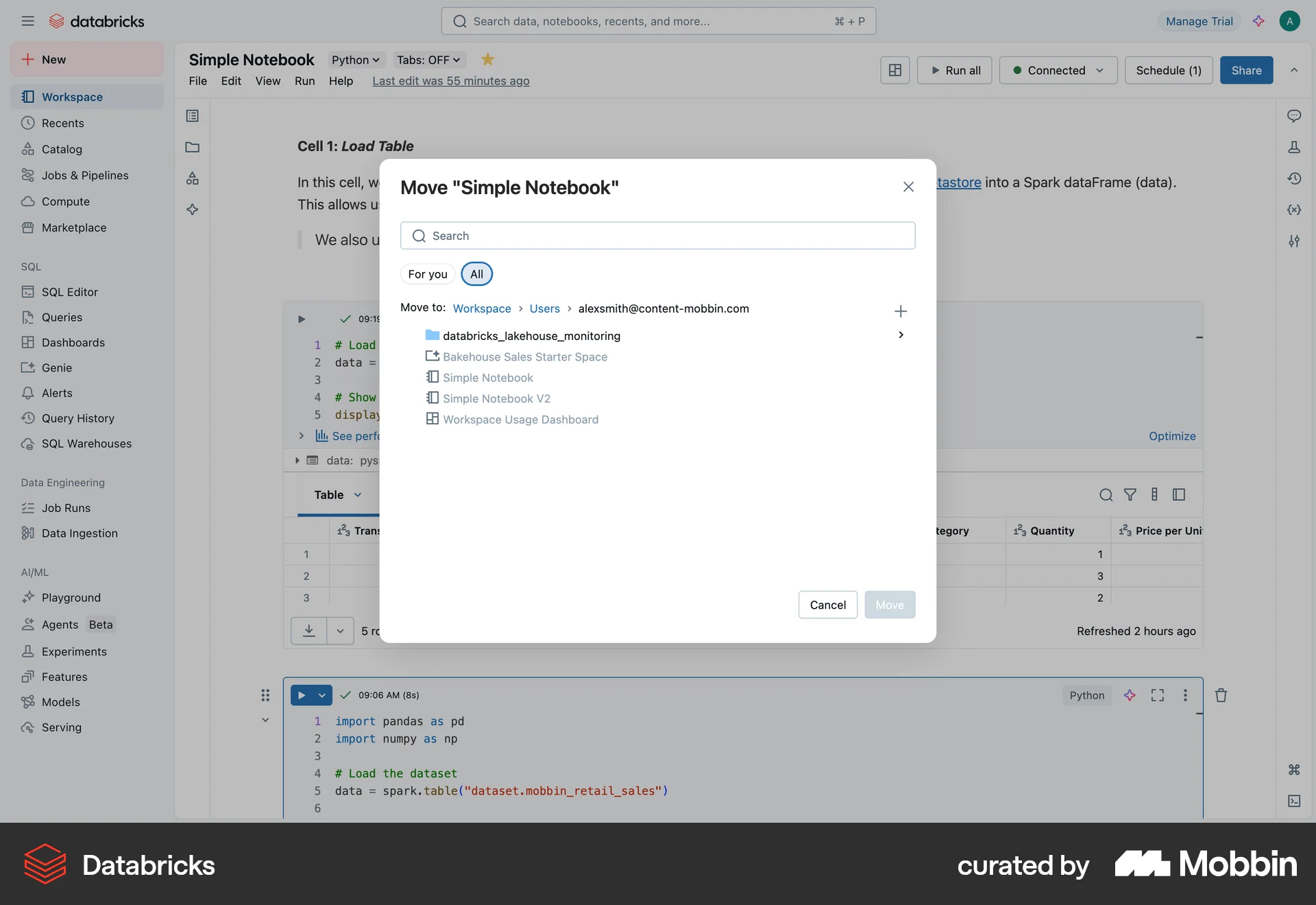 Databricks Web Move screen