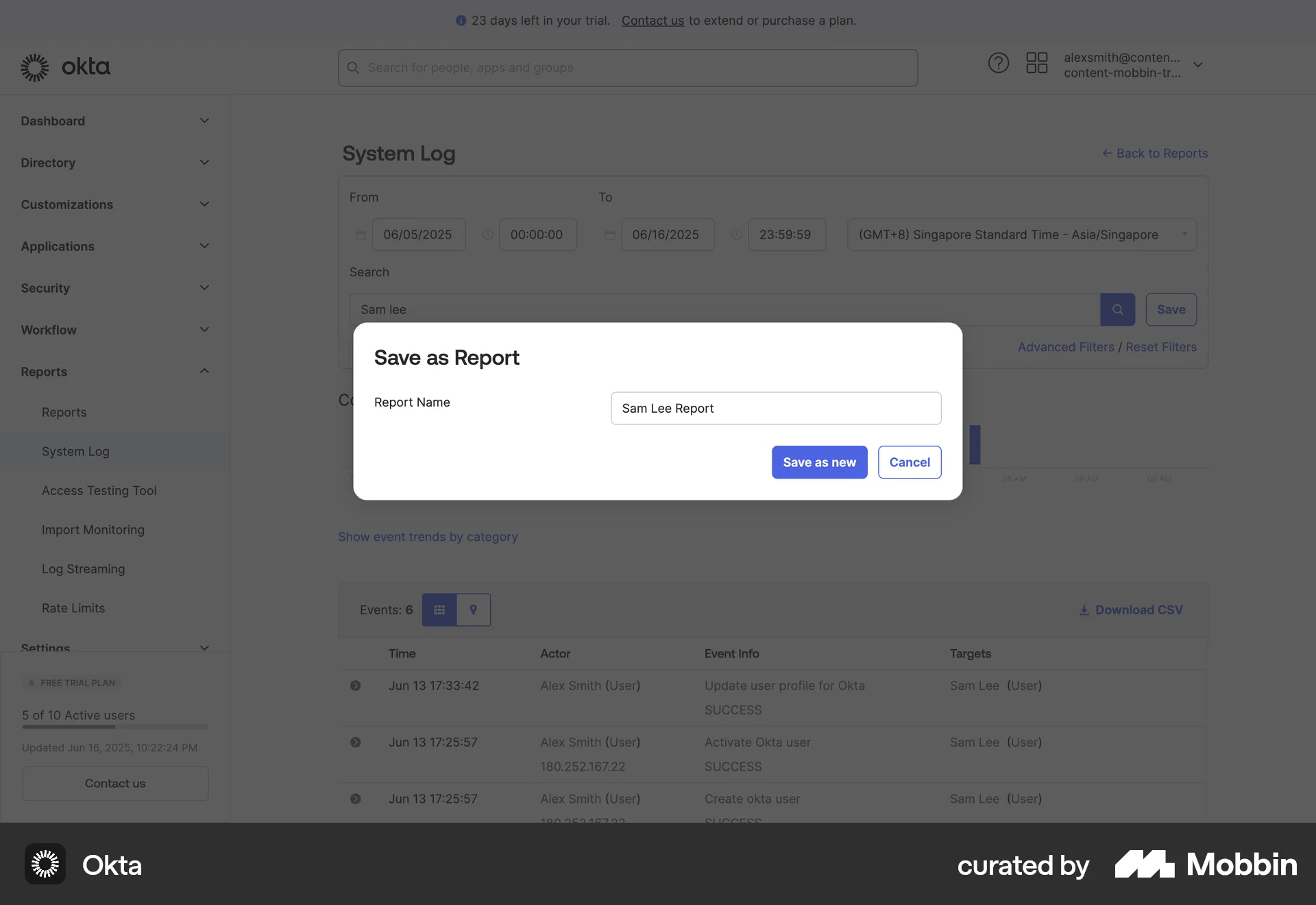 Okta Web Save screen