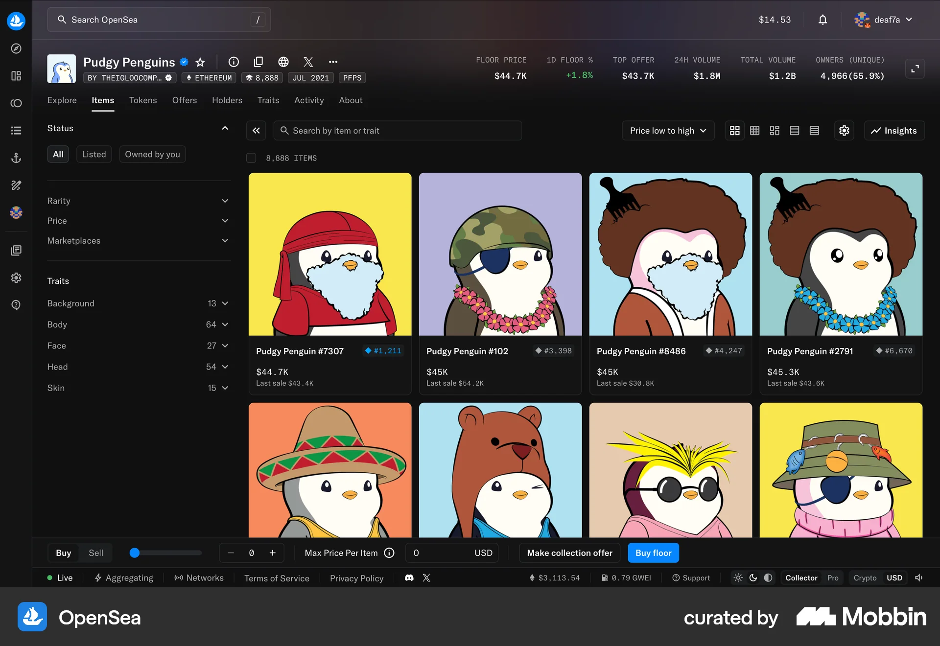 OpenSea Web Pricing screen