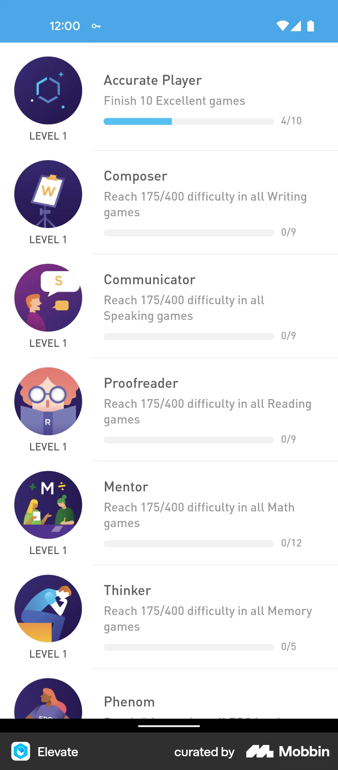 Elevate Android Achievements & Awards screen