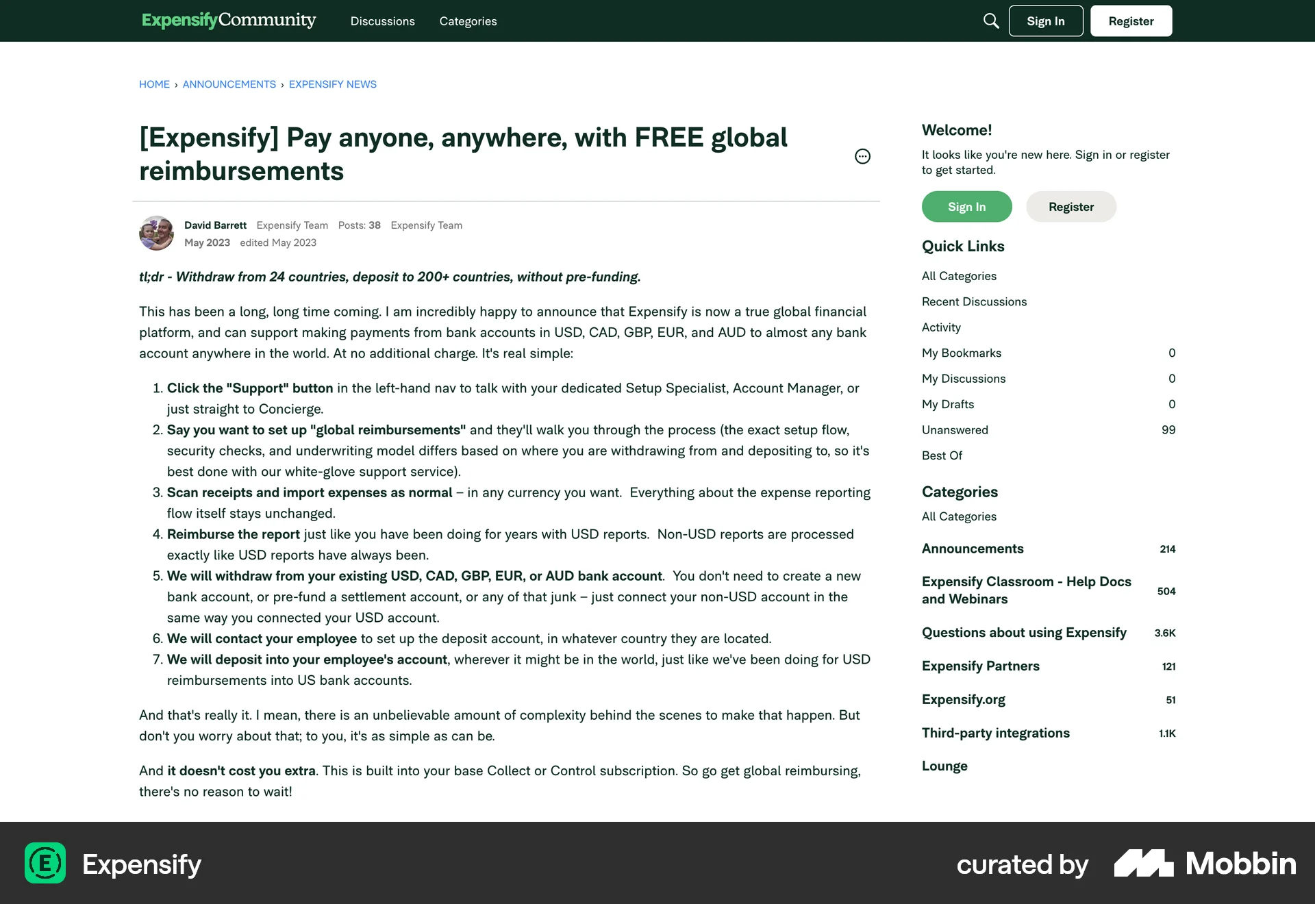 Expensify Web Post Detail screen