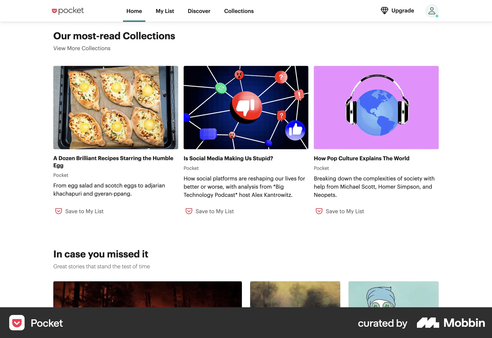 Pocket Web News Feed screen