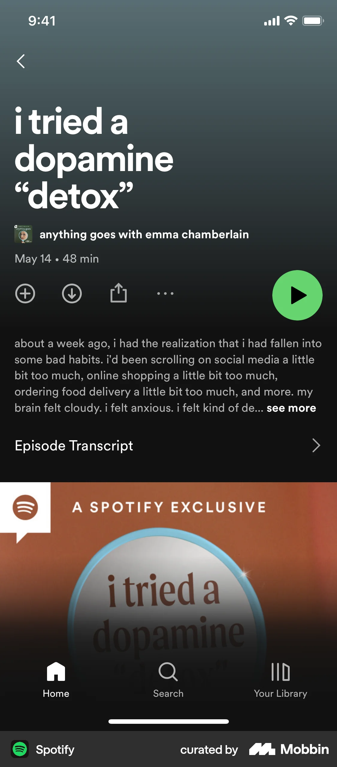 Spotify iOS Song & Podcast Detail screen