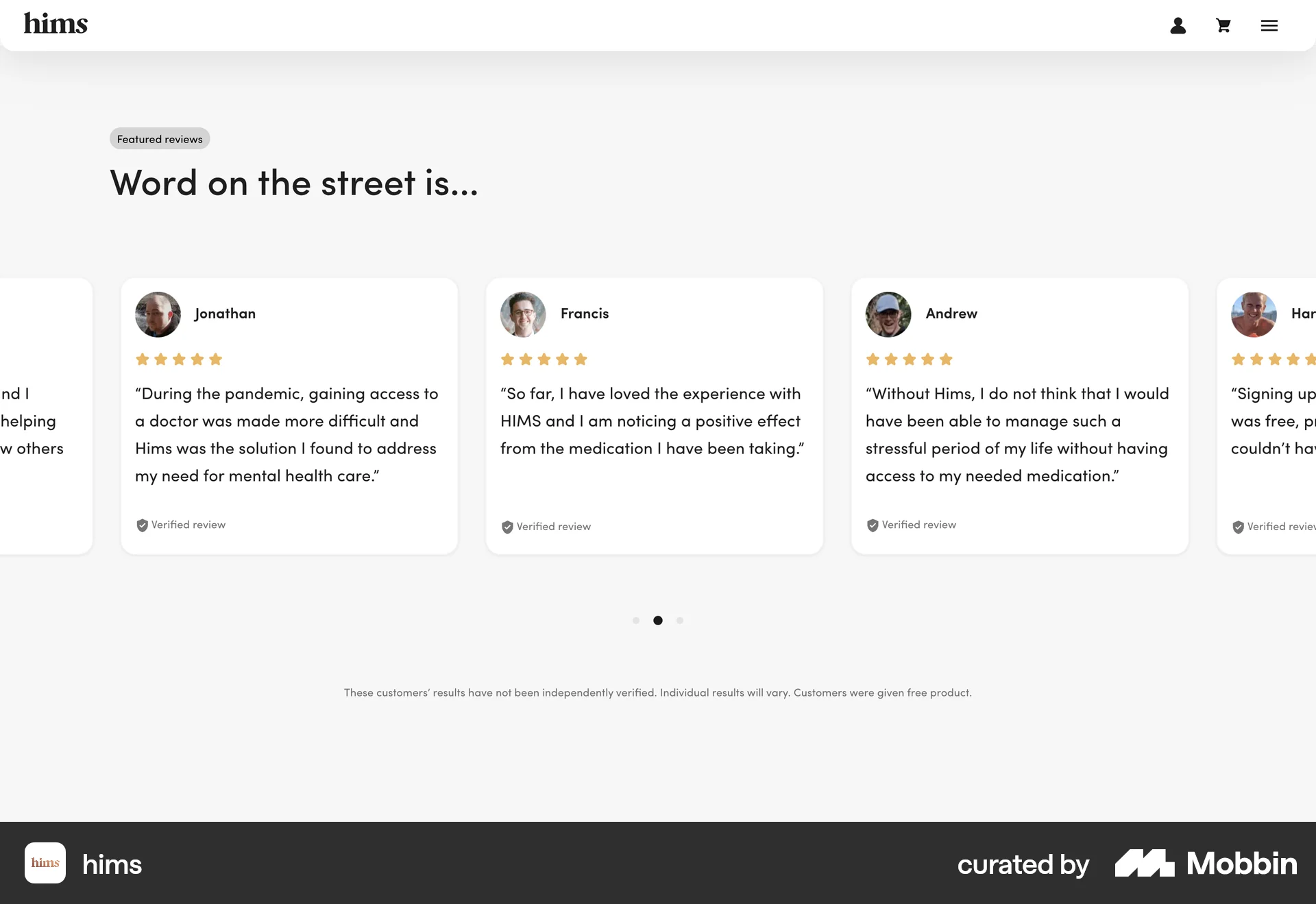 Hims Web Reviews & Ratings screen