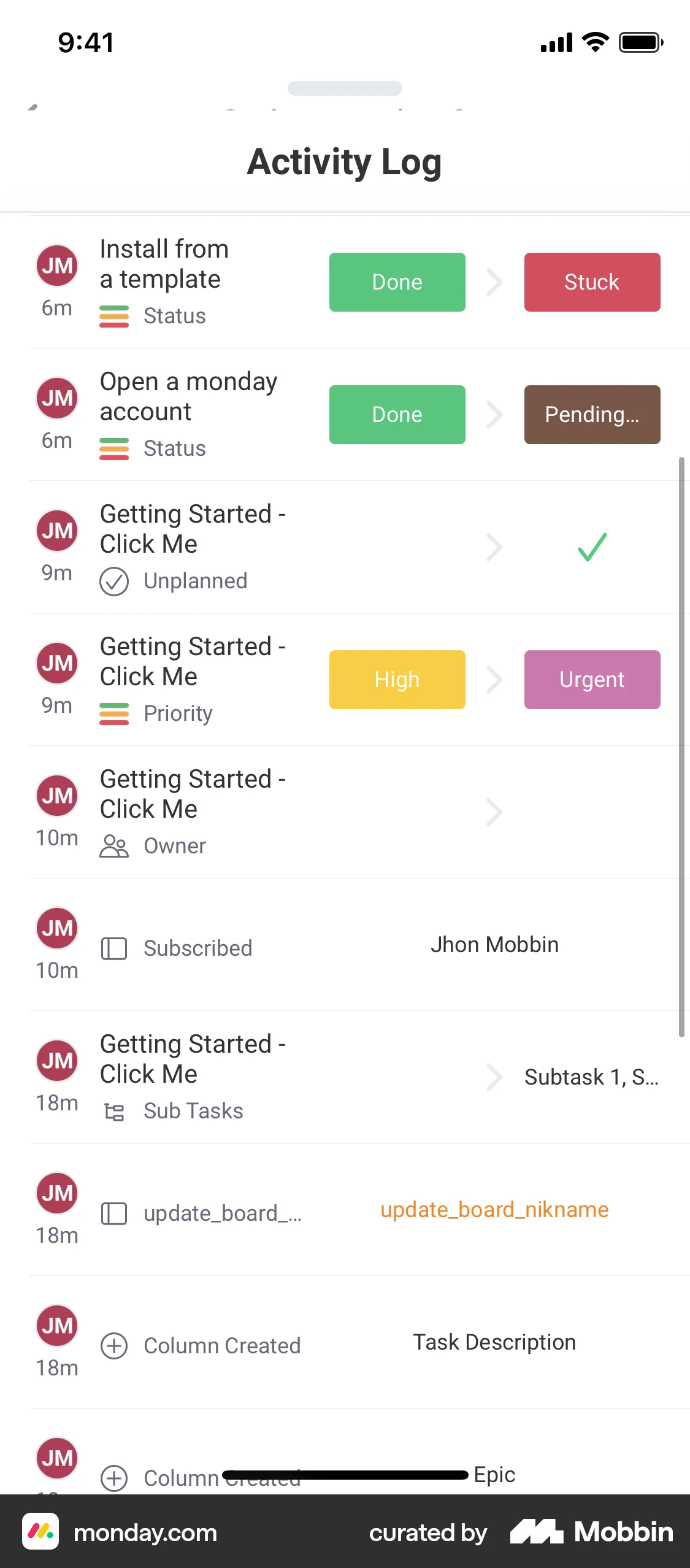 monday.com iOS Notifications screen