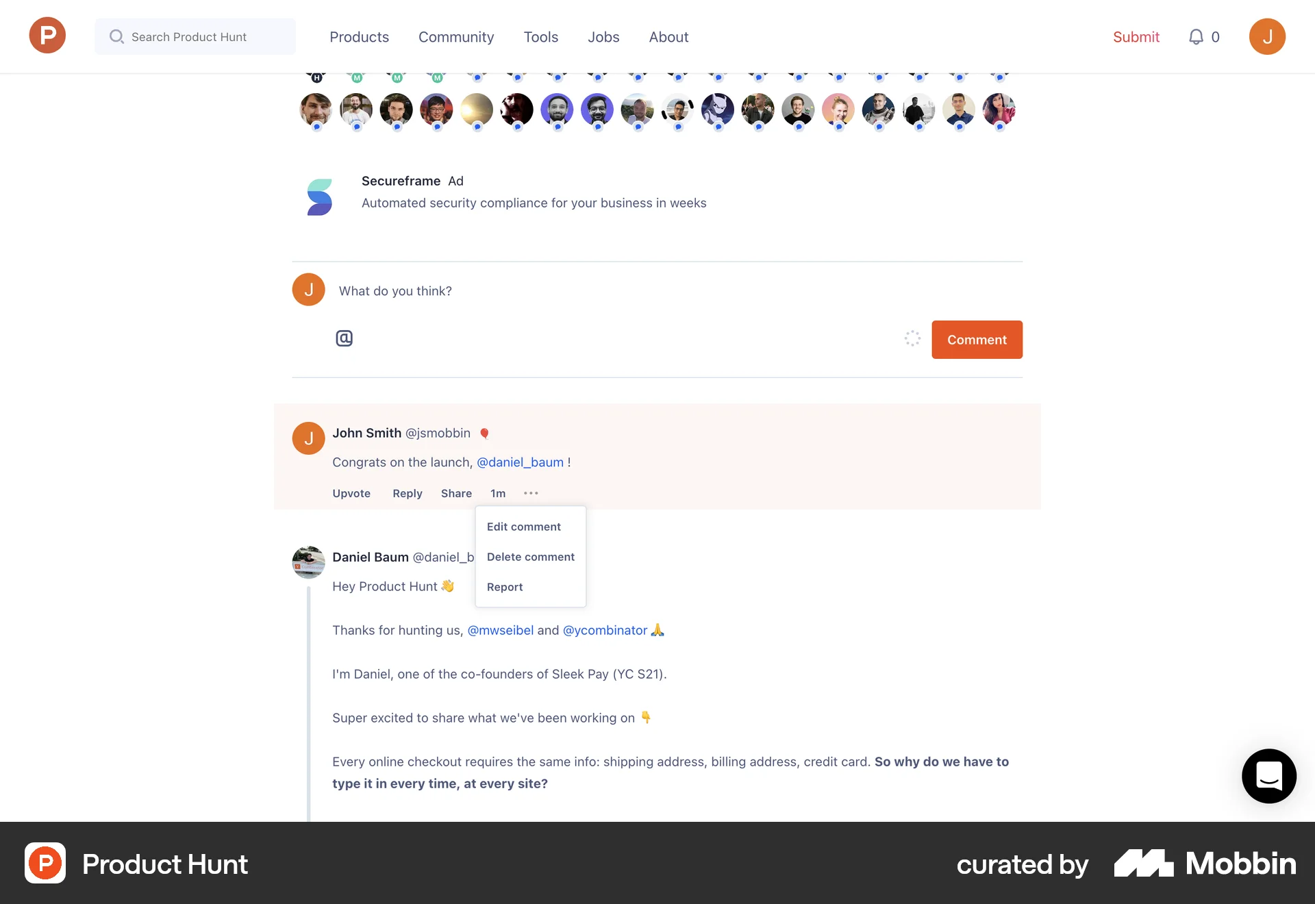 Product Hunt screen